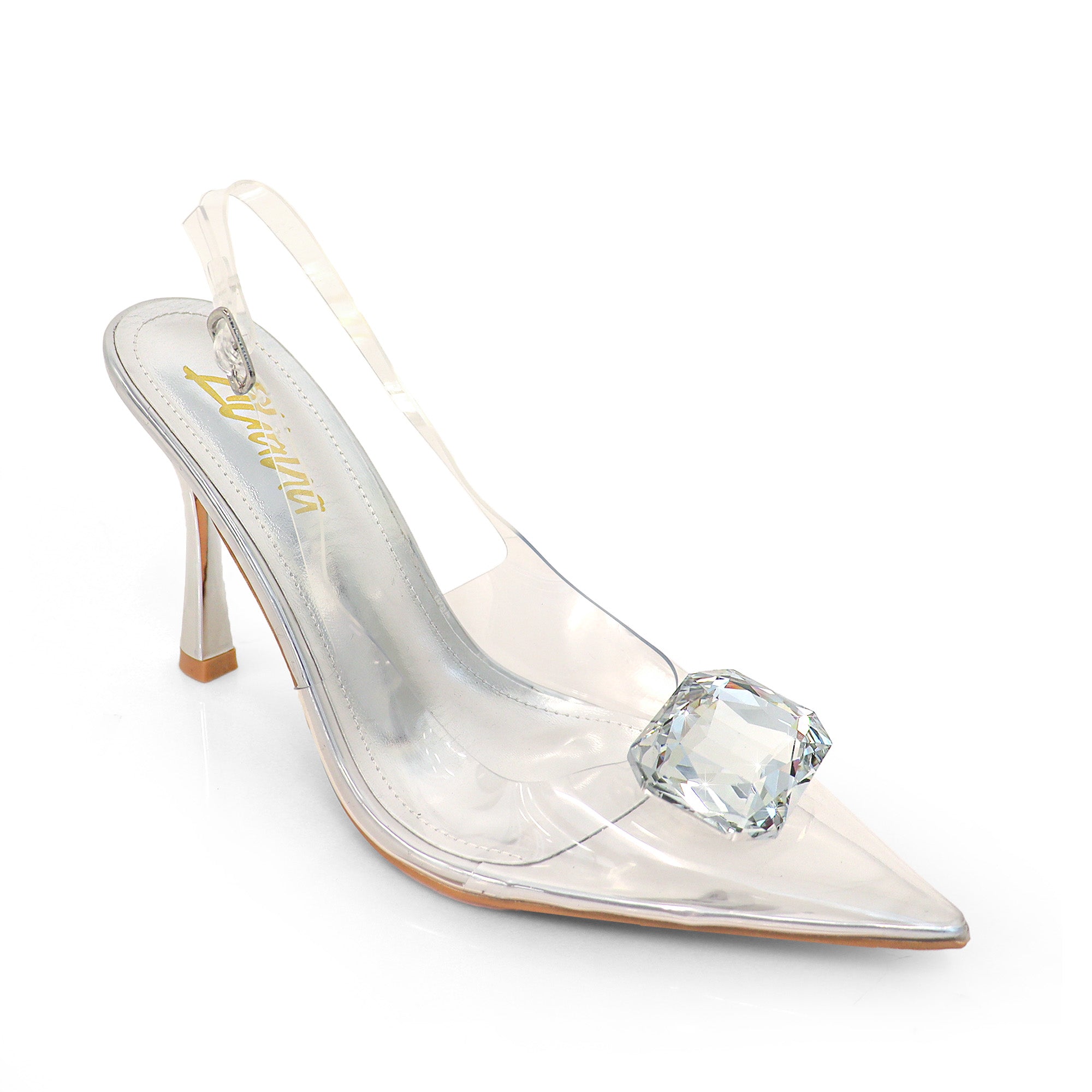 SAKINA-4 POINTIED TOE CRYSTAL W/SLINGBACK PUMP SILVER