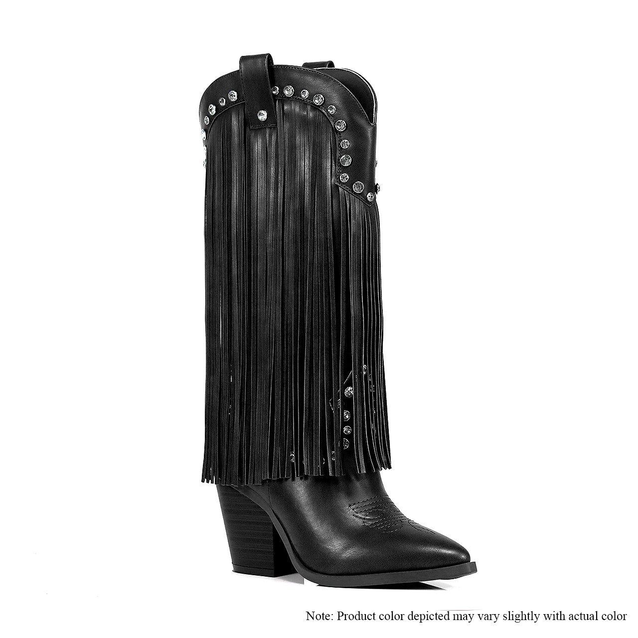 SAMARA-2 RHINESTONE FRINGE WESTERN BOOTIE-BLACK