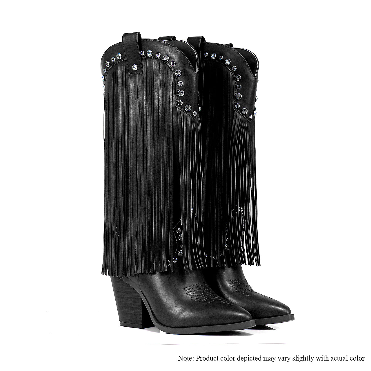 SAMARA-2 RHINESTONE FRINGE WESTERN BOOTIE-BLACK