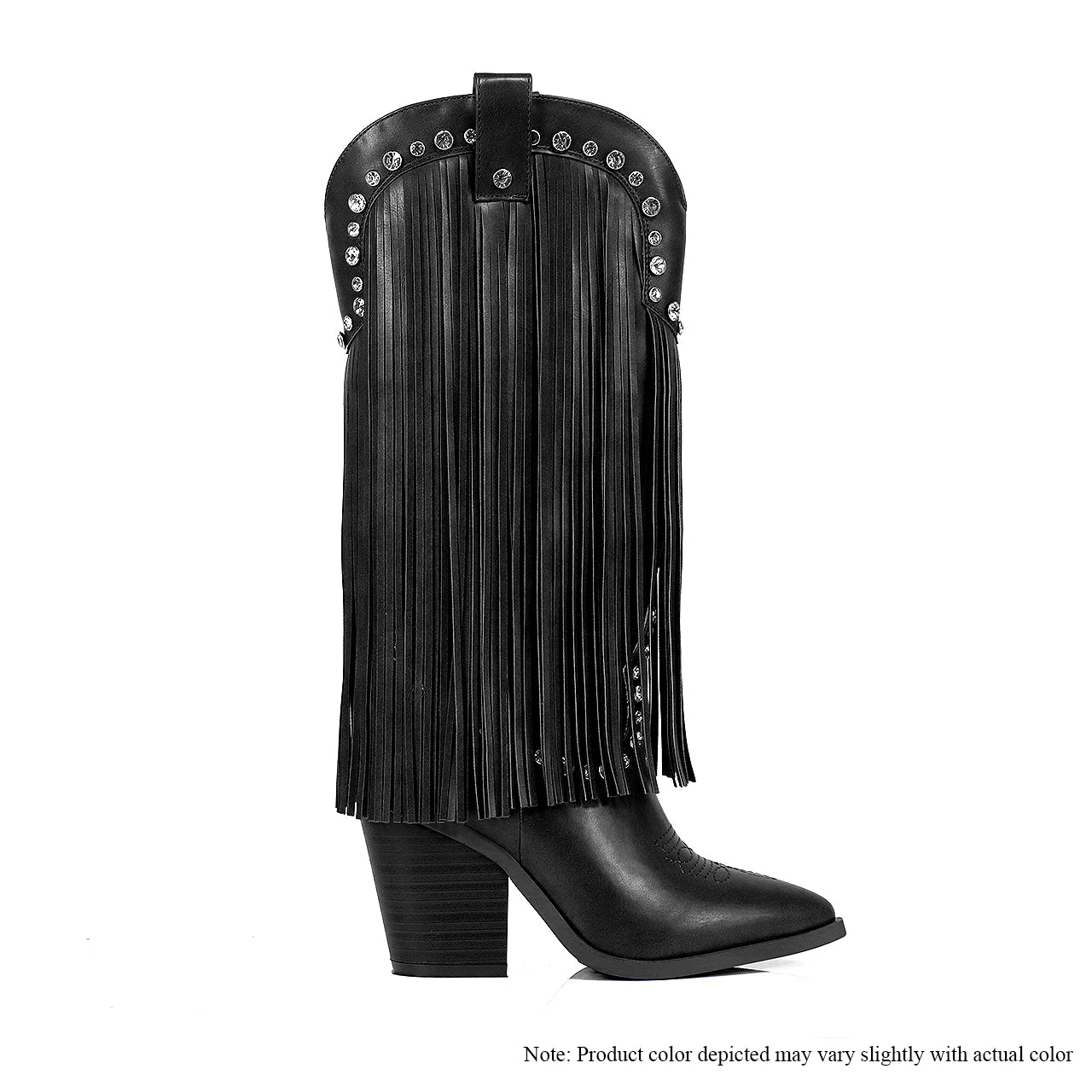 SAMARA-2 RHINESTONE FRINGE WESTERN BOOTIE-BLACK