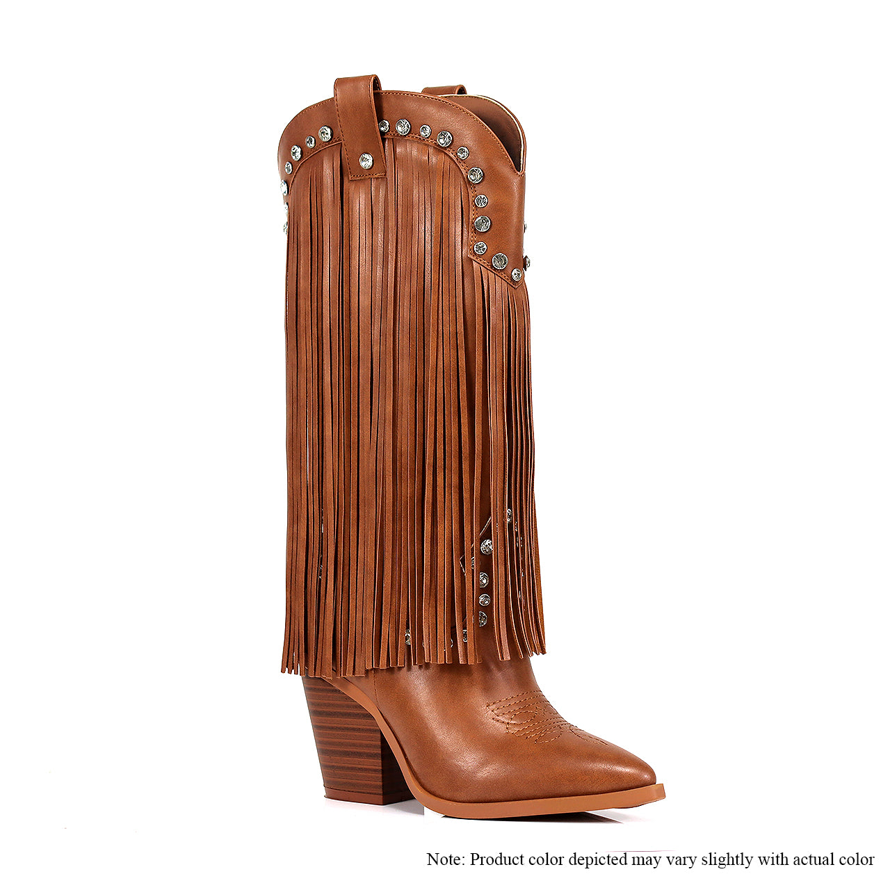 SAMARA-2 RHINESTONE FRINGE WESTERN BOOTIE-TAN