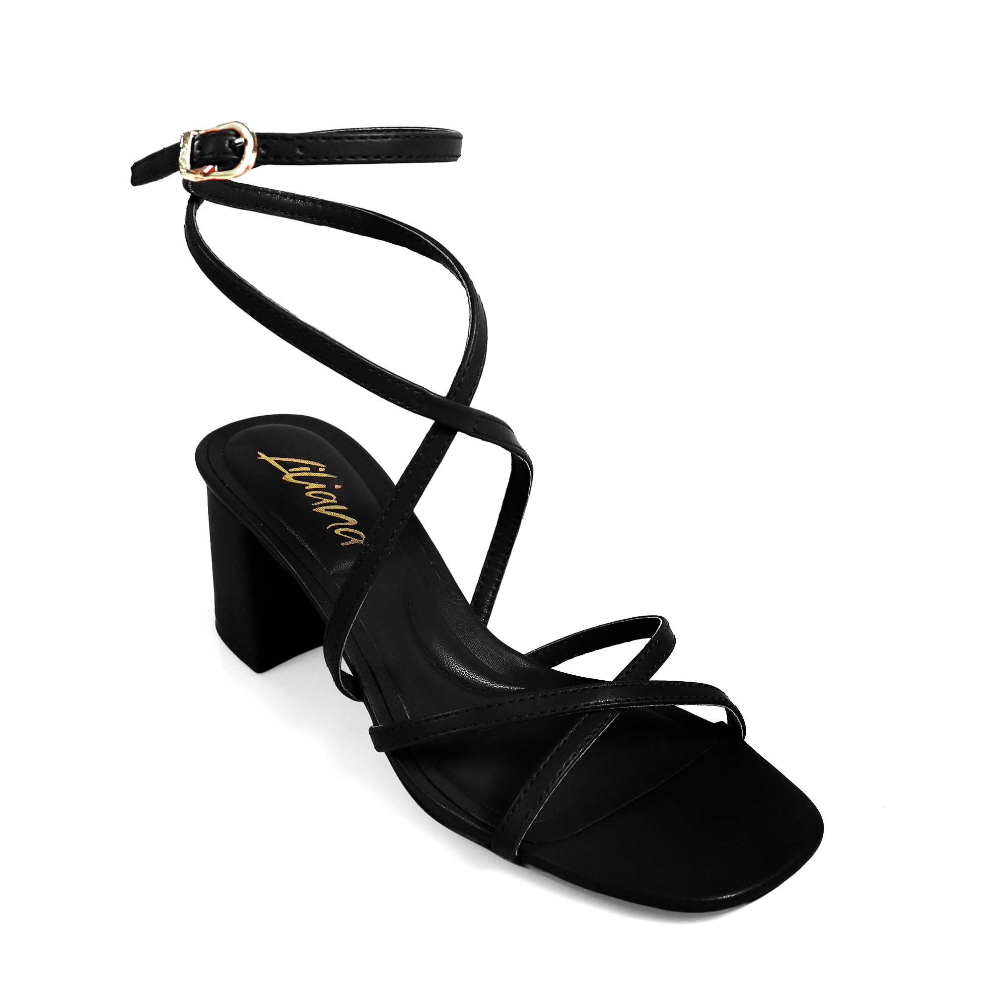 SANSANA-2 ALMOND OPEN TOE ANKLE STRAP W/ MID HIGH HEEL BLACK