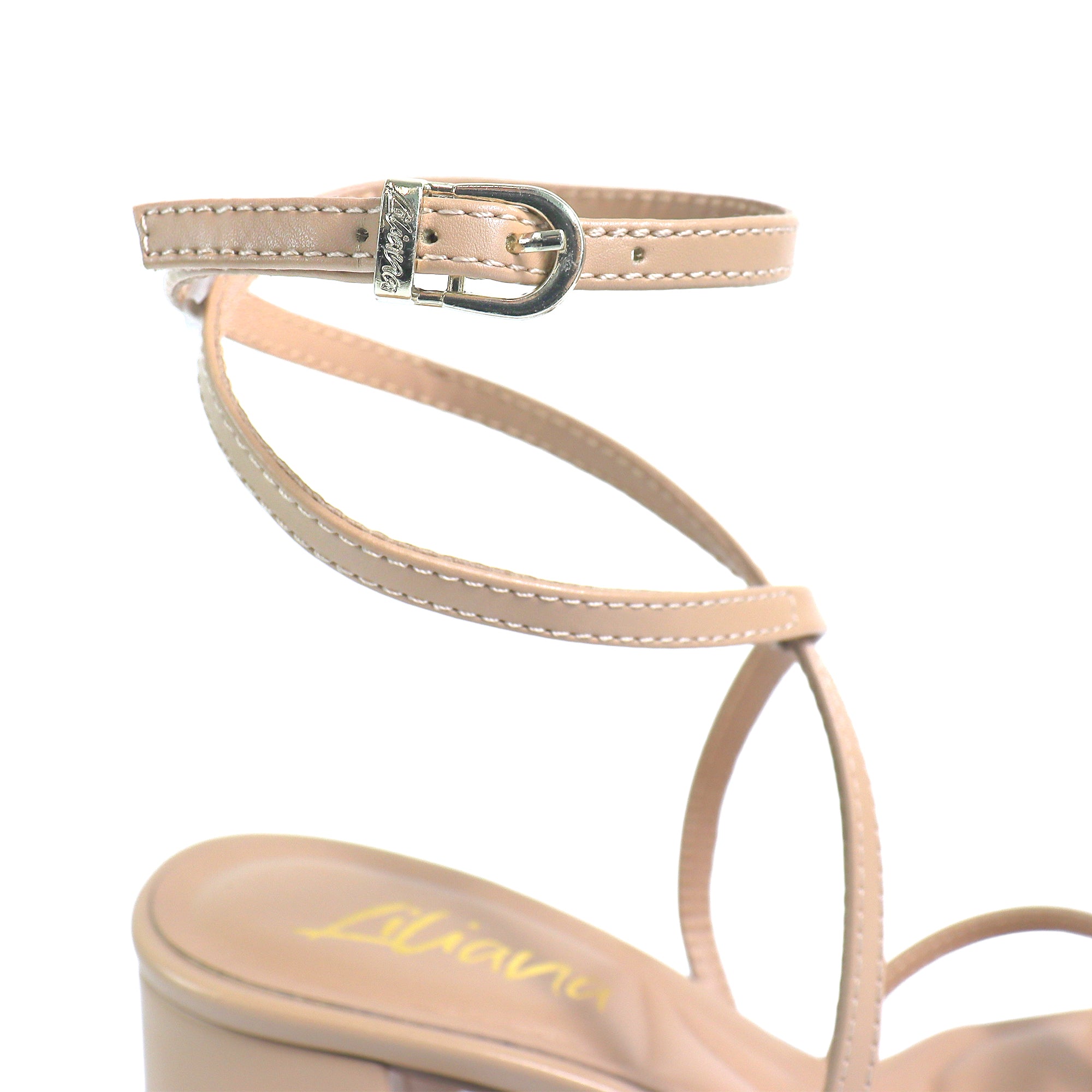 SANSANA-2 ALMOND OPEN TOE ANKLE STRAP W/ MID HIGH HEEL NUDE
