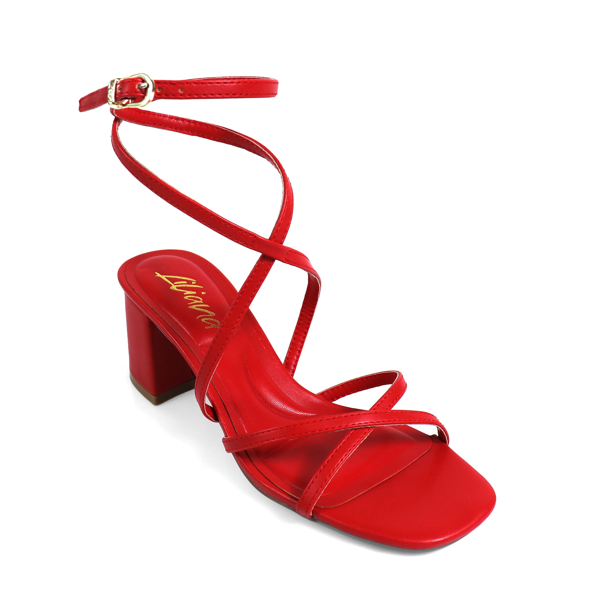 SANSANA-2 ALMOND OPEN TOE ANKLE STRAP W/ MID HIGH HEEL RED