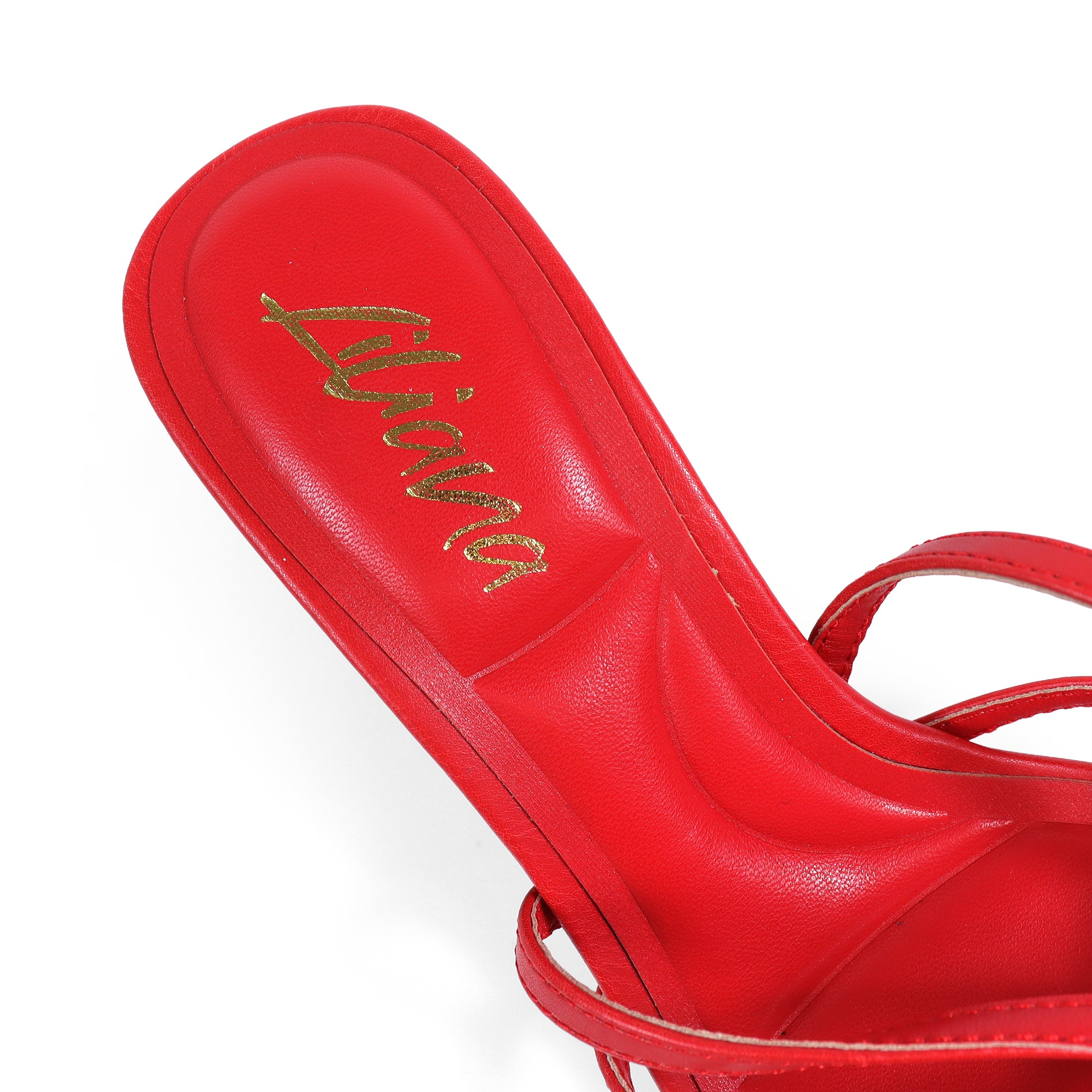 SANSANA-2 ALMOND OPEN TOE ANKLE STRAP W/ MID HIGH HEEL RED
