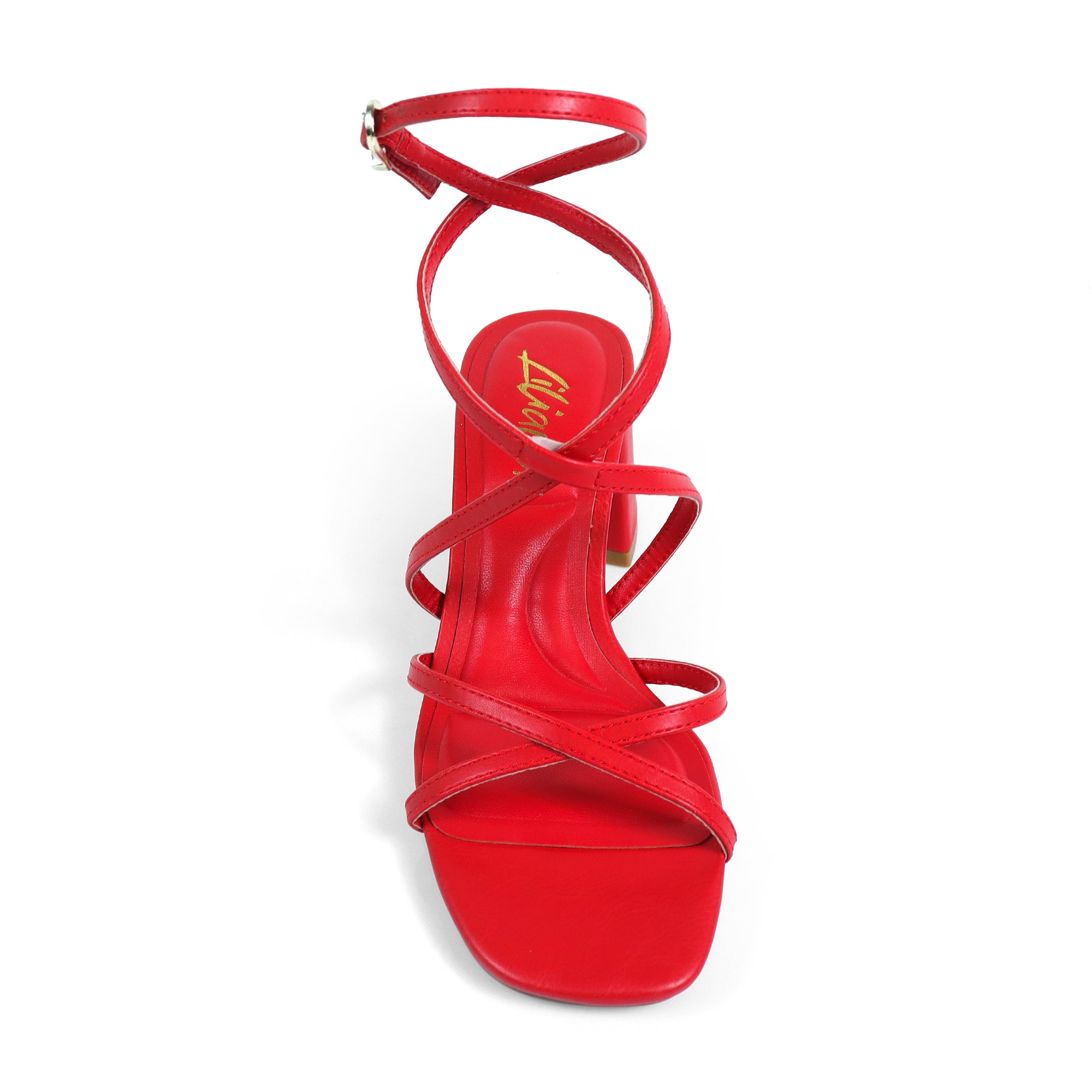 SANSANA-2 ALMOND OPEN TOE ANKLE STRAP W/ MID HIGH HEEL RED