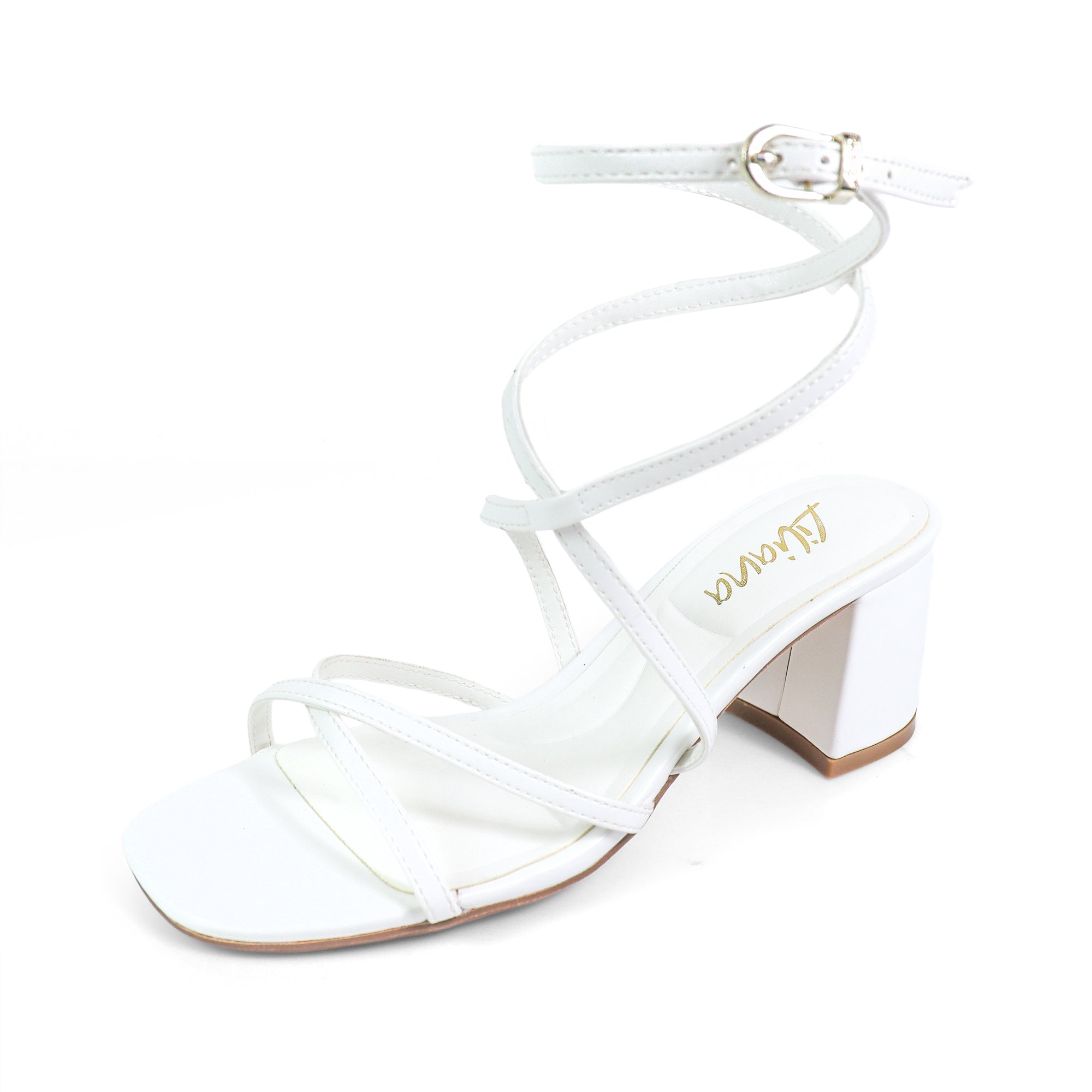 SANSANA-2 ALMOND OPEN TOE ANKLE STRAP W/ MID HIGH HEEL WHITE