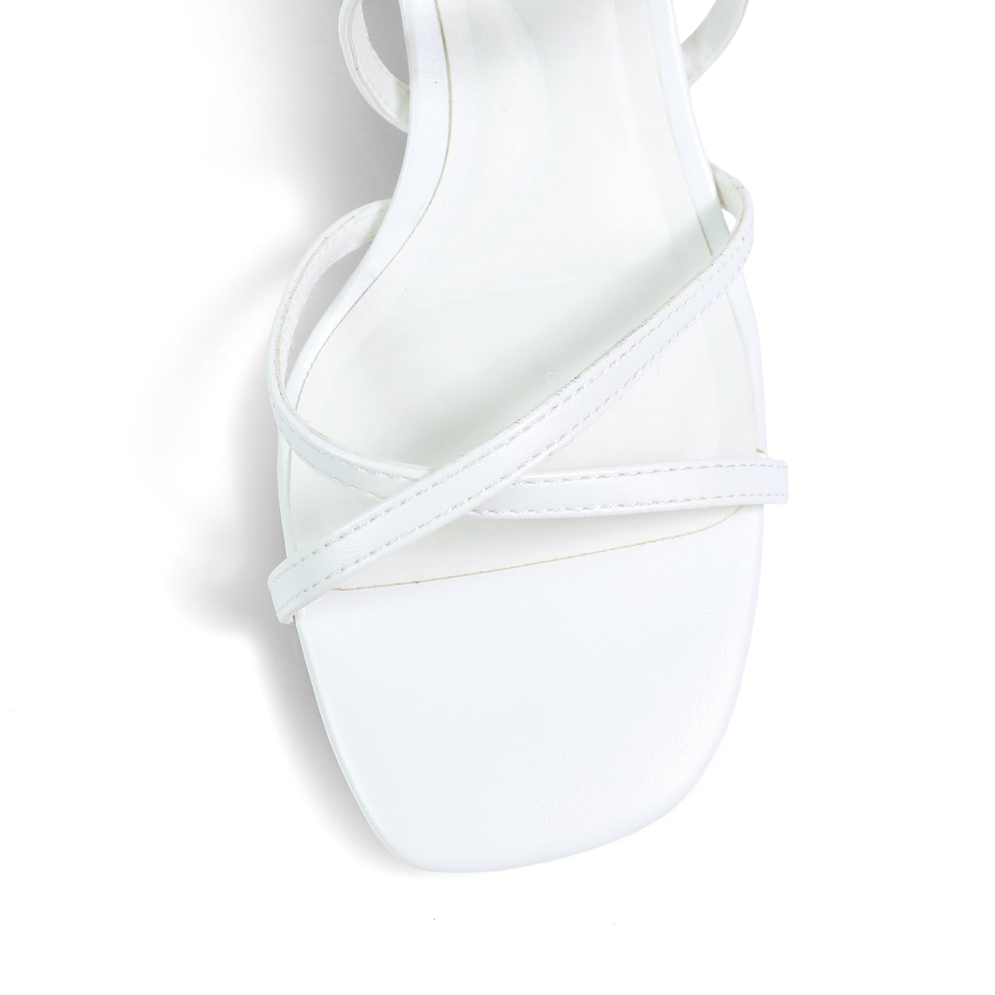 SANSANA-2 ALMOND OPEN TOE ANKLE STRAP W/ MID HIGH HEEL WHITE