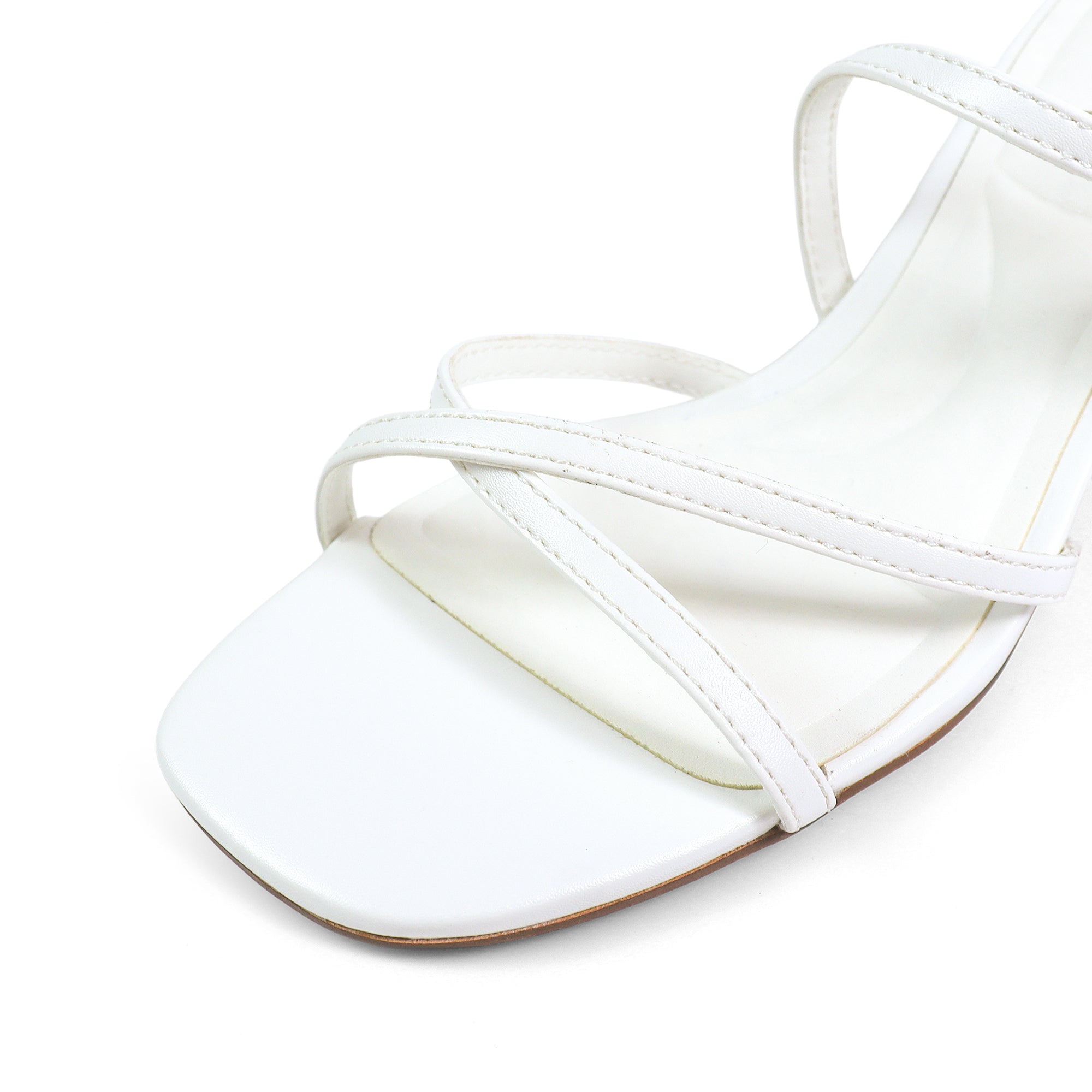 SANSANA-2 ALMOND OPEN TOE ANKLE STRAP W/ MID HIGH HEEL WHITE