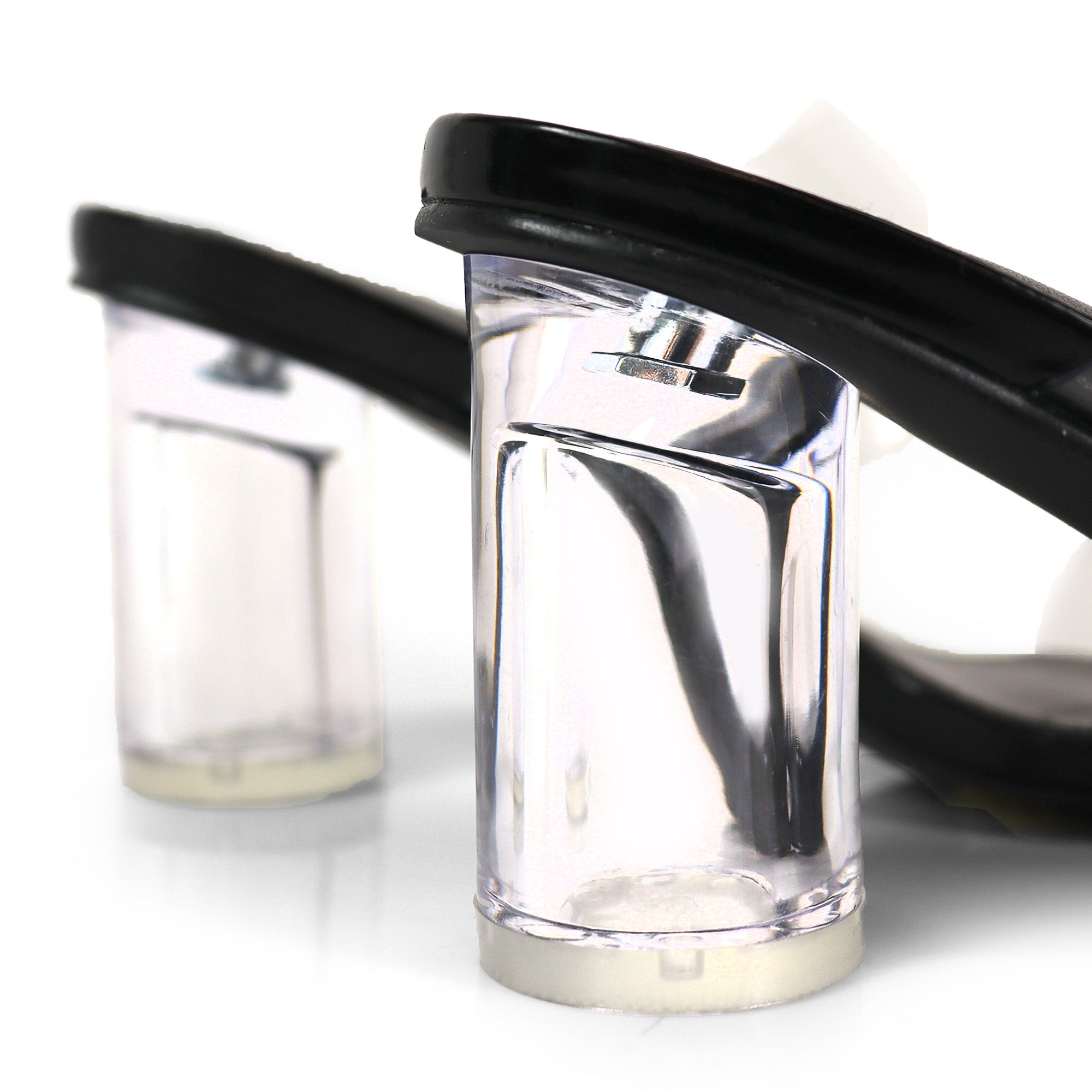 SARAH-1 SQUARED TOE TWO STRAP TRANSPATRENT W/ CLEAR HEEL BLACK