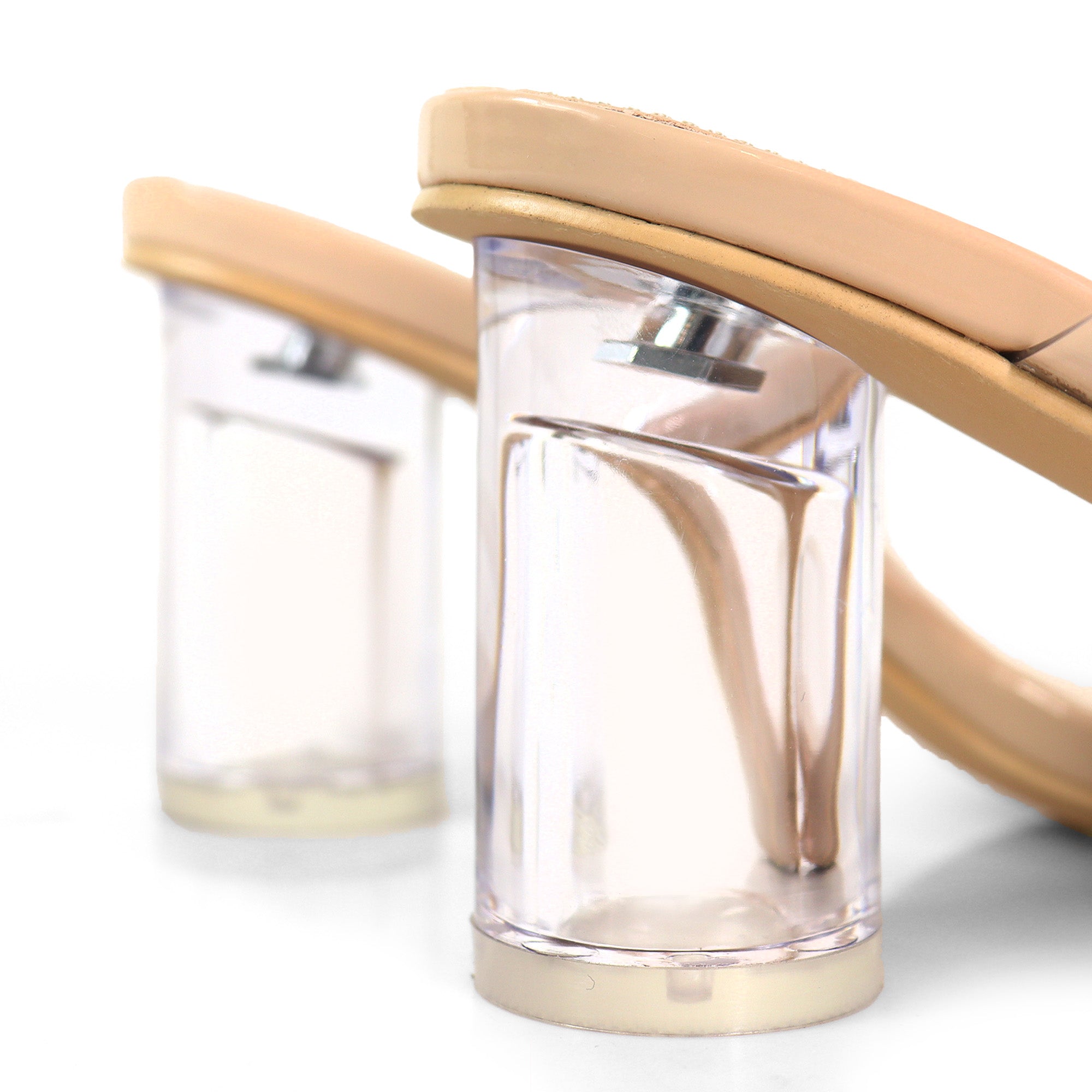 SARAH-1 SQUARED TOE TWO STRAP TRANSPATRENT W/ CLEAR HEEL NUDE