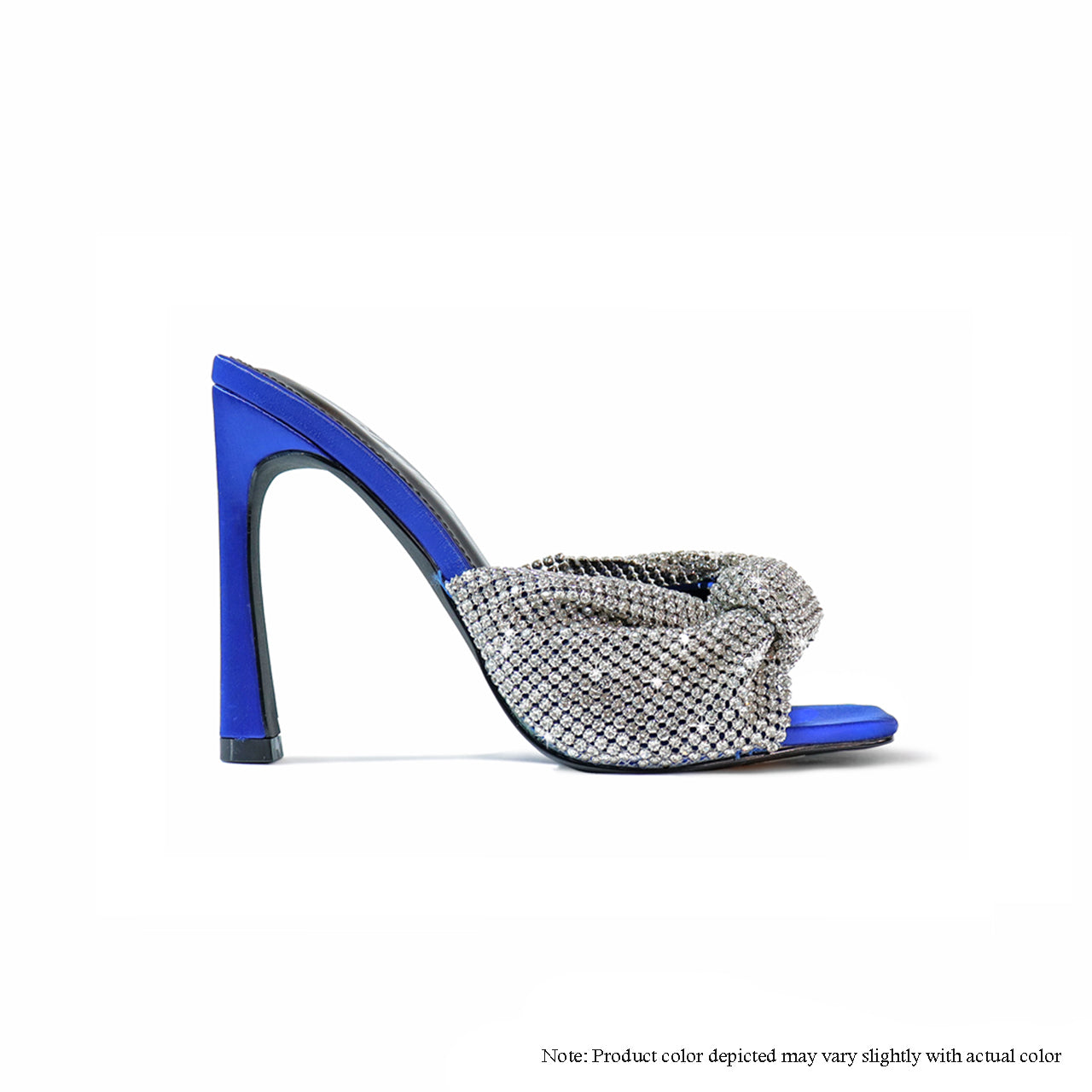 SASHA-1 RHINESTONE CHAINMAIL TWIST MULE HEEL - BLUE
