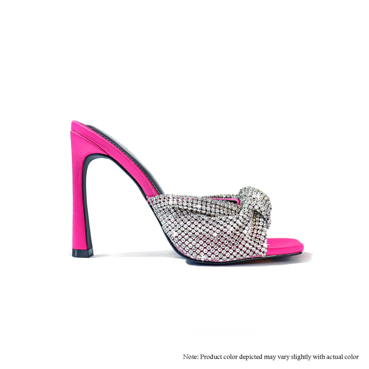 SASHA-1 RHINESTONE CHAINMAIL TWIST MULE HEEL - HOT PINK