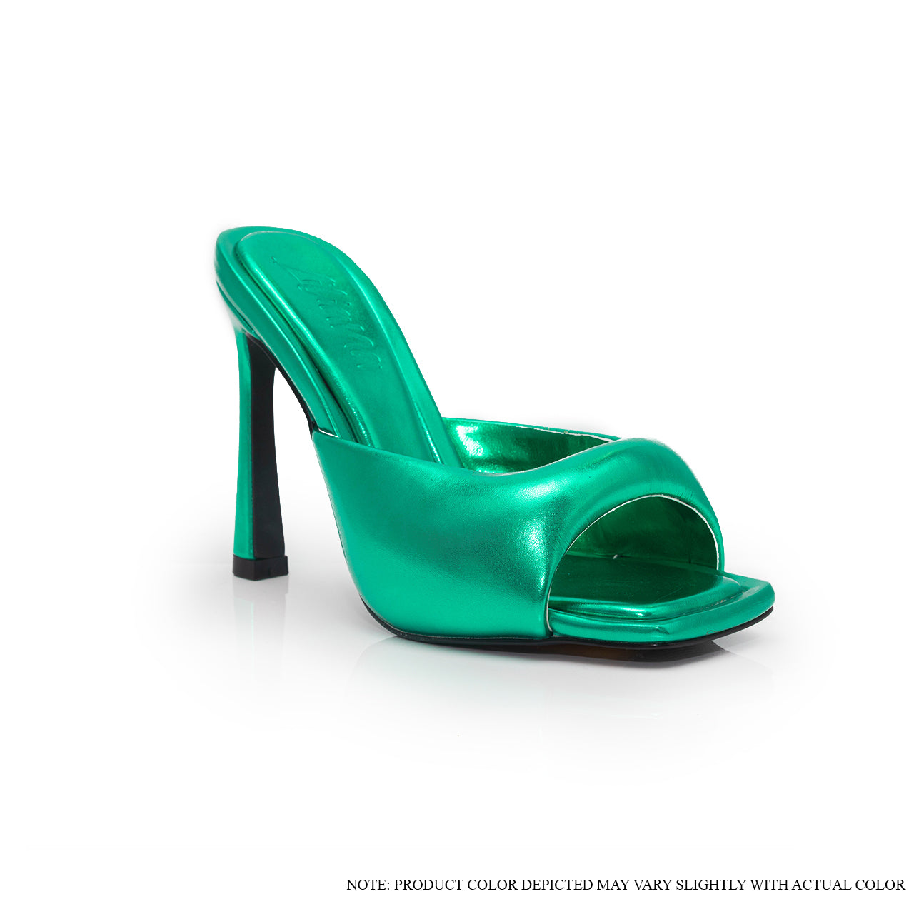 SASHA-7 PUFFY METALLIC-FINISH HEEL MULES-METALLIC GREEN