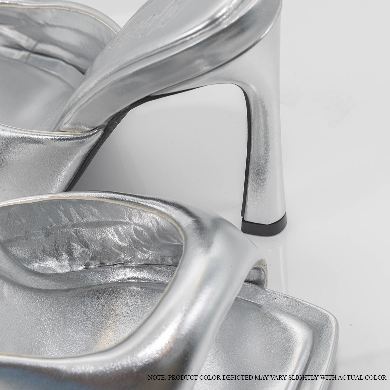SASHA-7 PUFFY METALLIC-FINISH HEEL MULES-SILVER