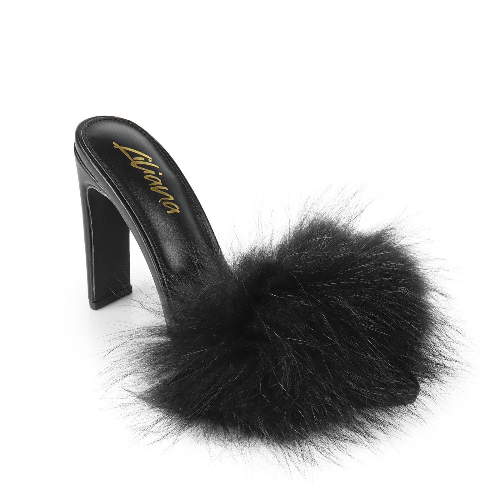 SAUCY-1 CLEAR TOE W/ FEATHER & CLEAR CHUNKY HEEL BLACK