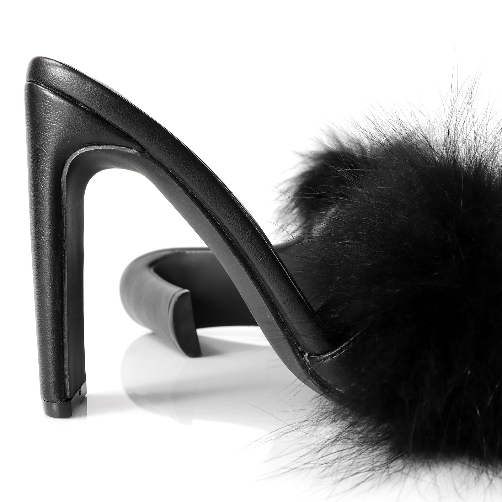 SAUCY-1 CLEAR TOE W/ FEATHER & CLEAR CHUNKY HEEL BLACK