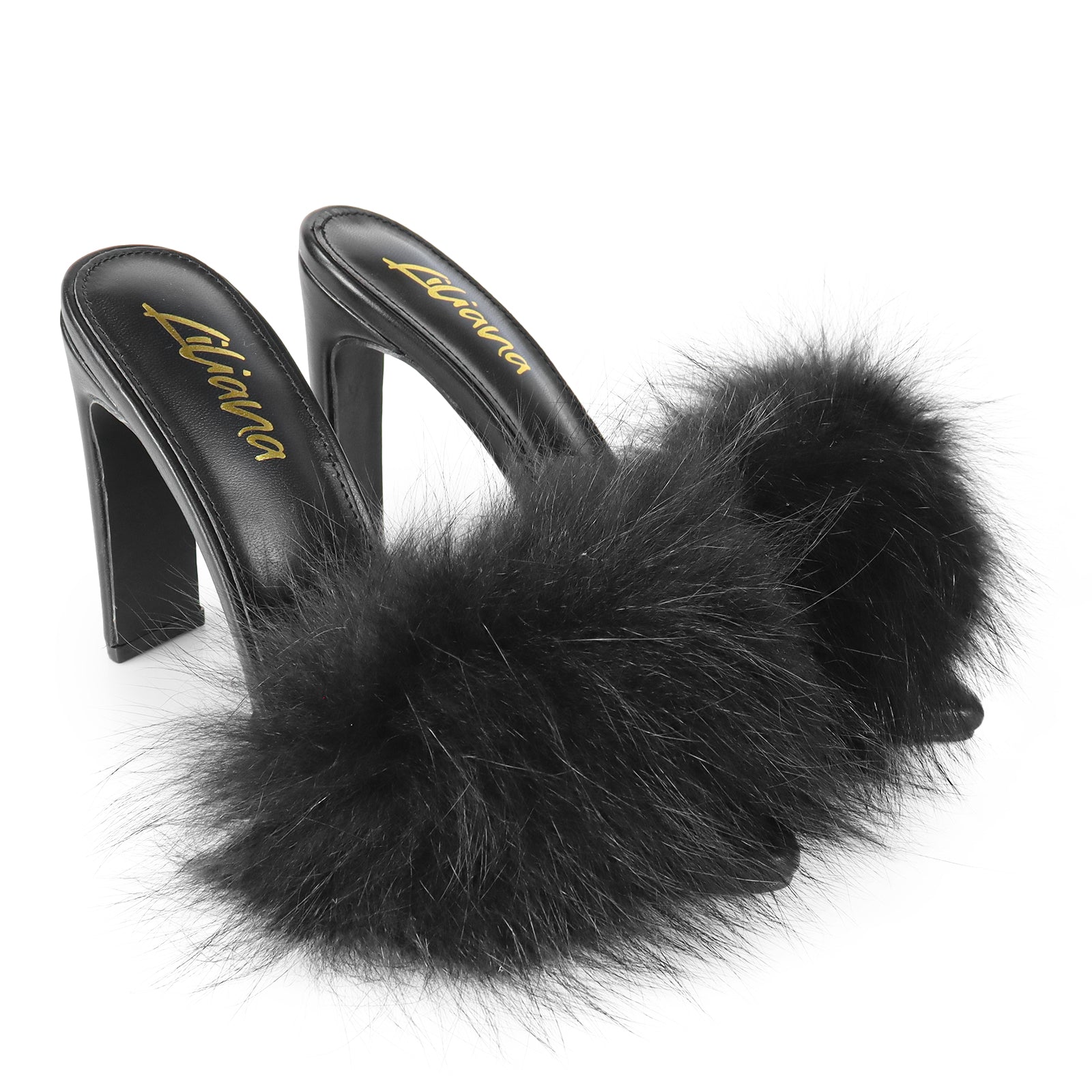 SAUCY-1 CLEAR TOE W/ FEATHER & CLEAR CHUNKY HEEL BLACK