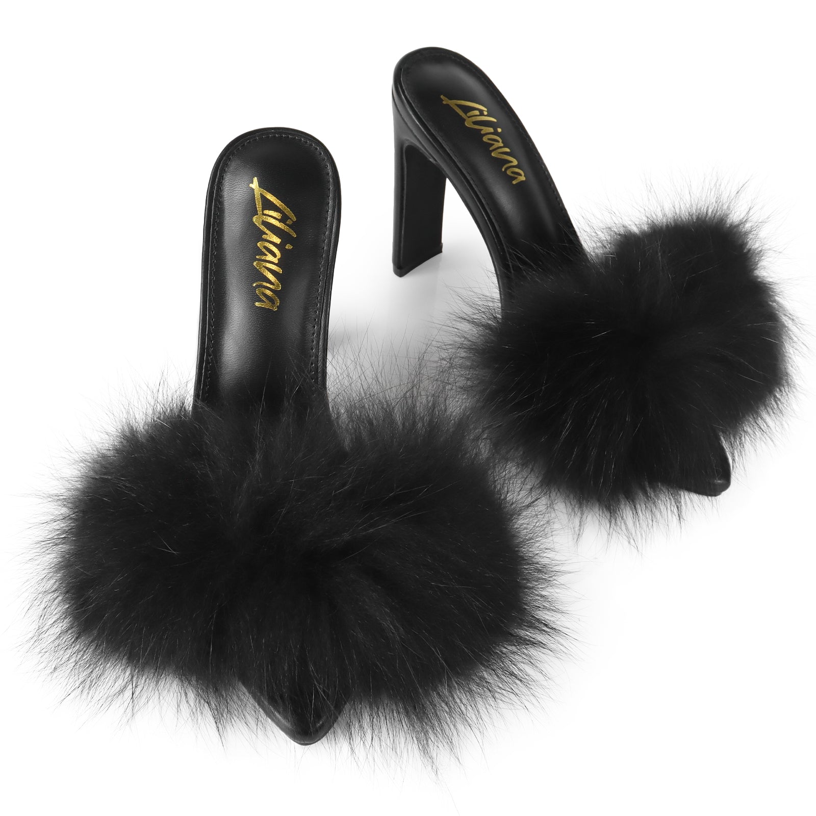 SAUCY-1 CLEAR TOE W/ FEATHER & CLEAR CHUNKY HEEL BLACK