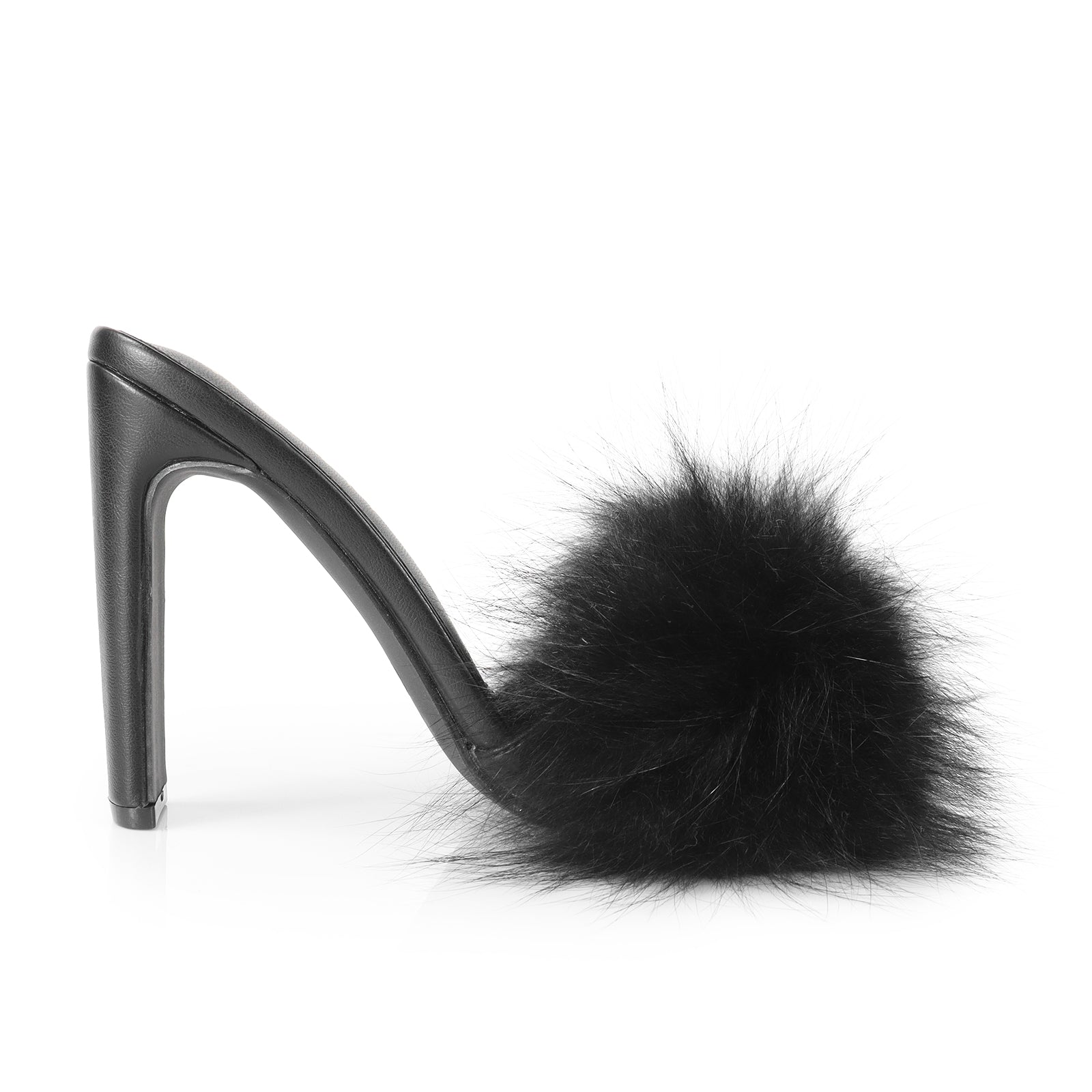 SAUCY-1 CLEAR TOE W/ FEATHER & CLEAR CHUNKY HEEL BLACK