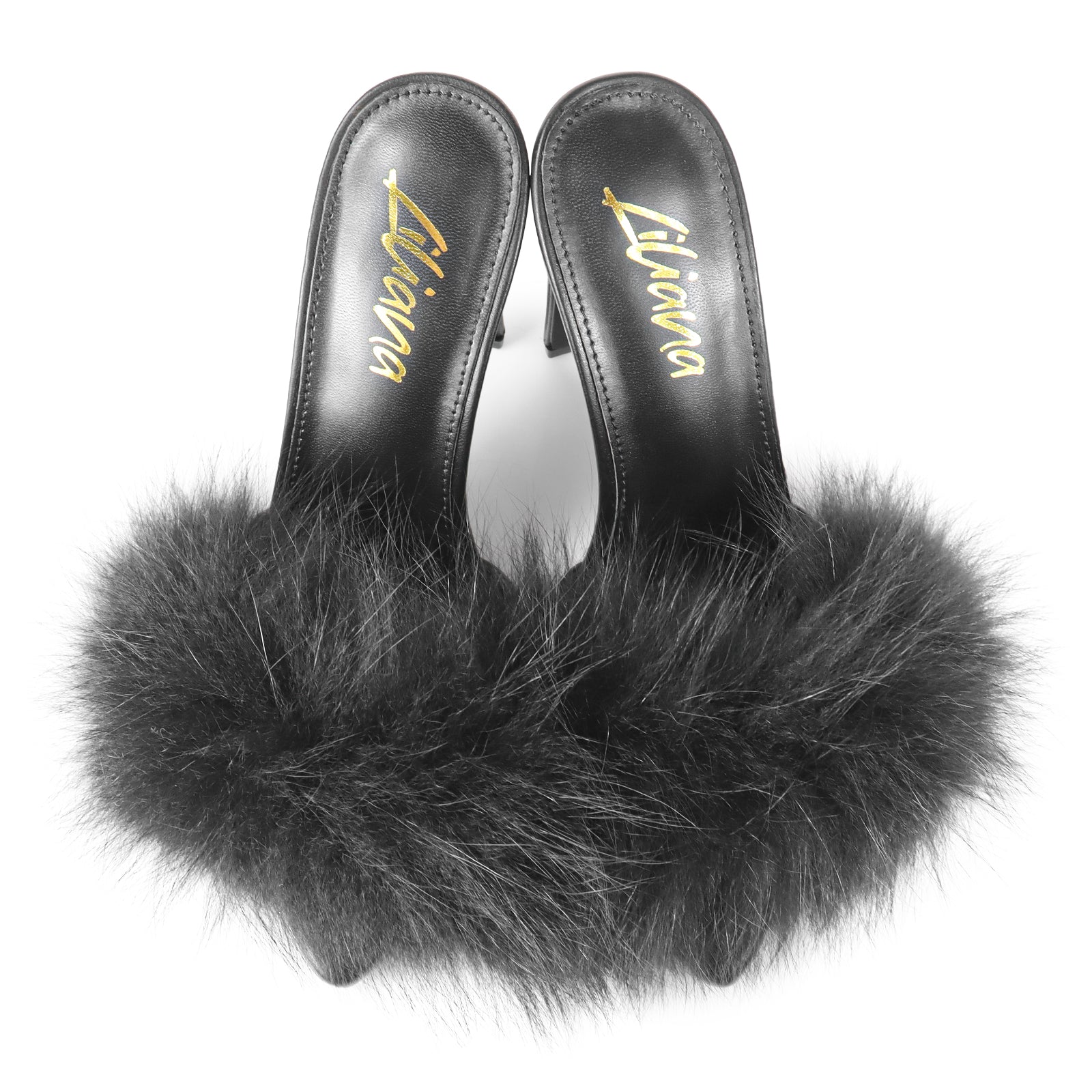 SAUCY-1 CLEAR TOE W/ FEATHER & CLEAR CHUNKY HEEL BLACK