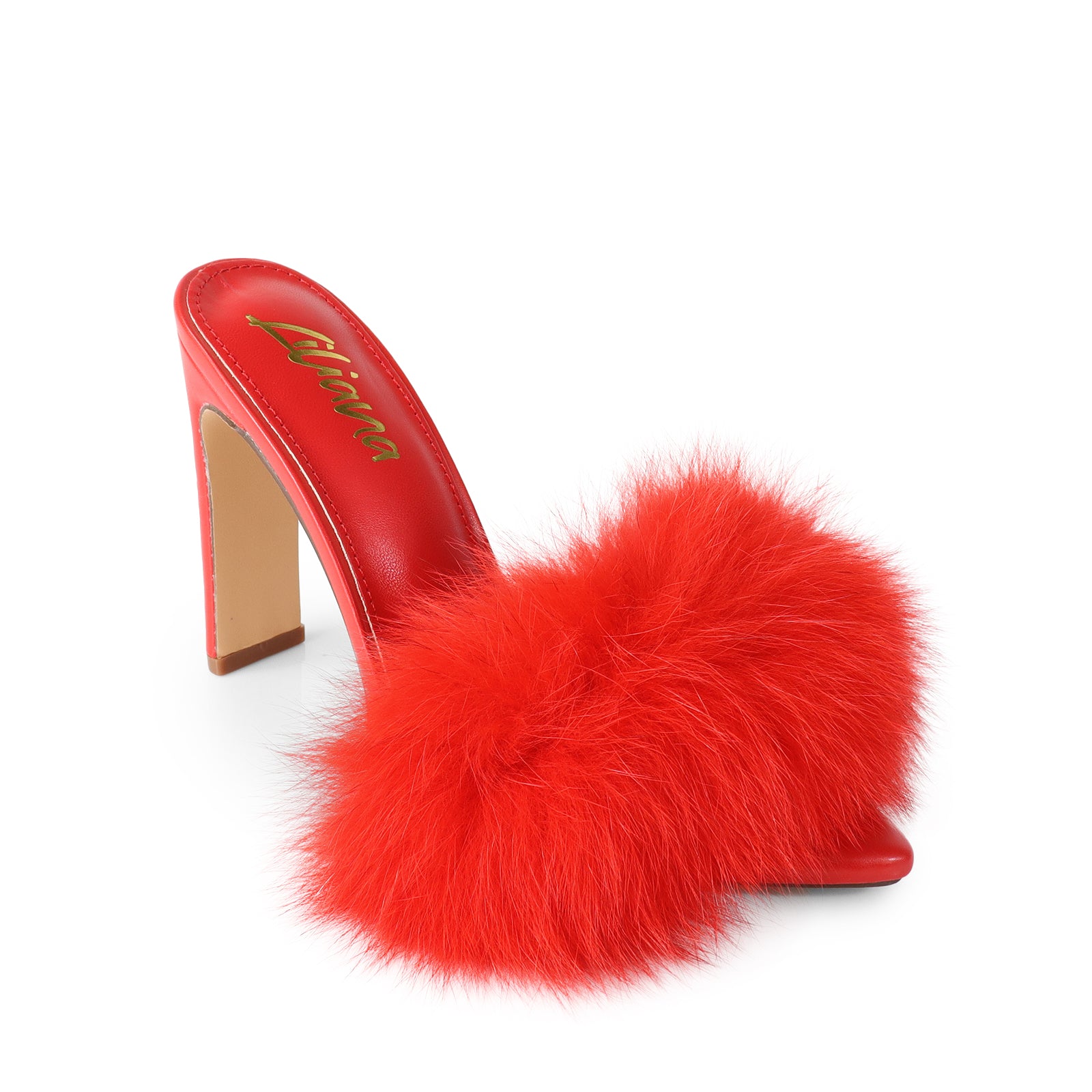 SAUCY-1 CLEAR TOE W/ FEATHER & CLEAR CHUNKY HEEL RED