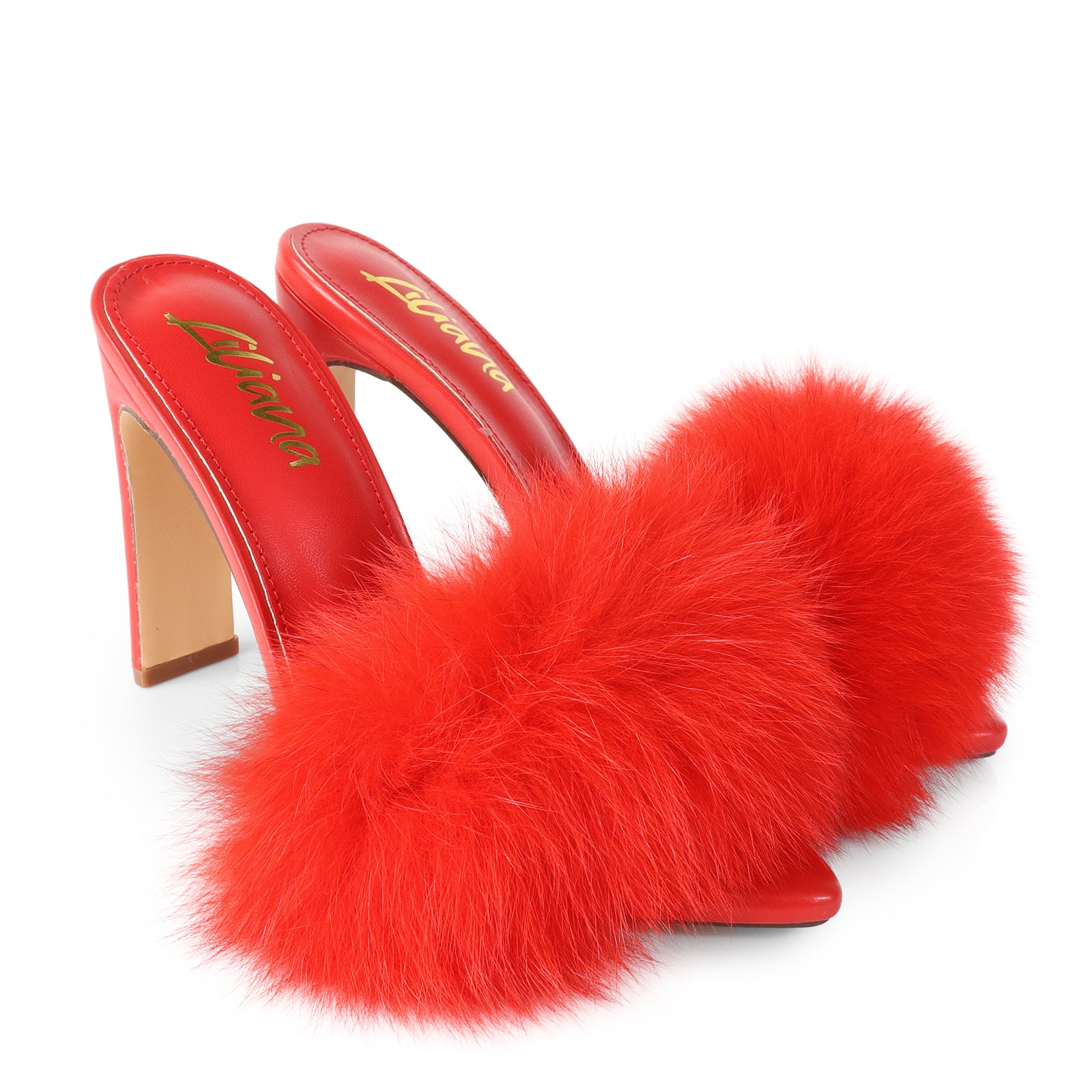 SAUCY-1 CLEAR TOE W/ FEATHER & CLEAR CHUNKY HEEL RED