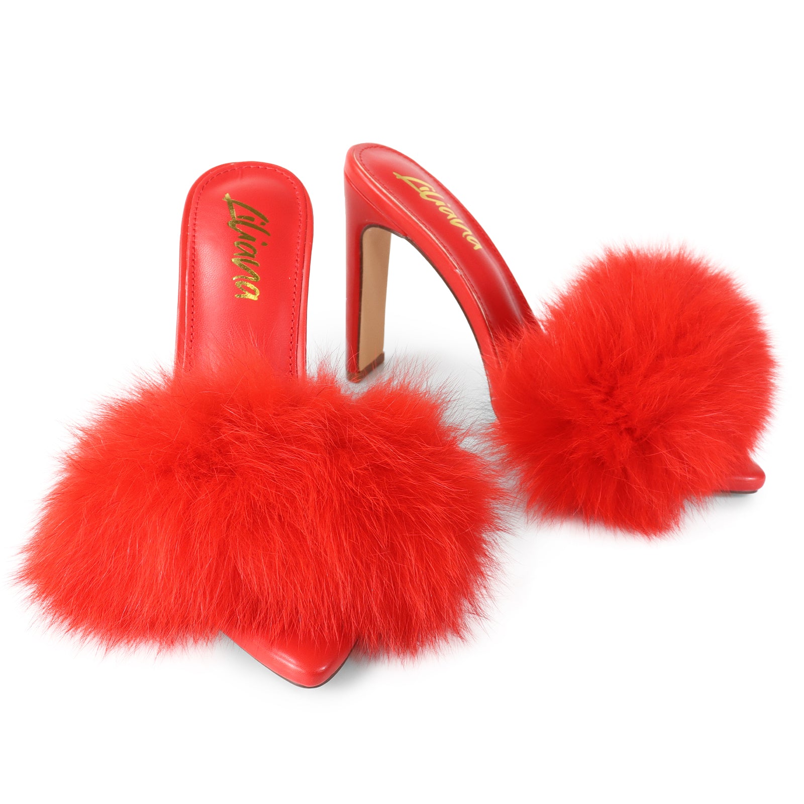 SAUCY-1 CLEAR TOE W/ FEATHER & CLEAR CHUNKY HEEL RED