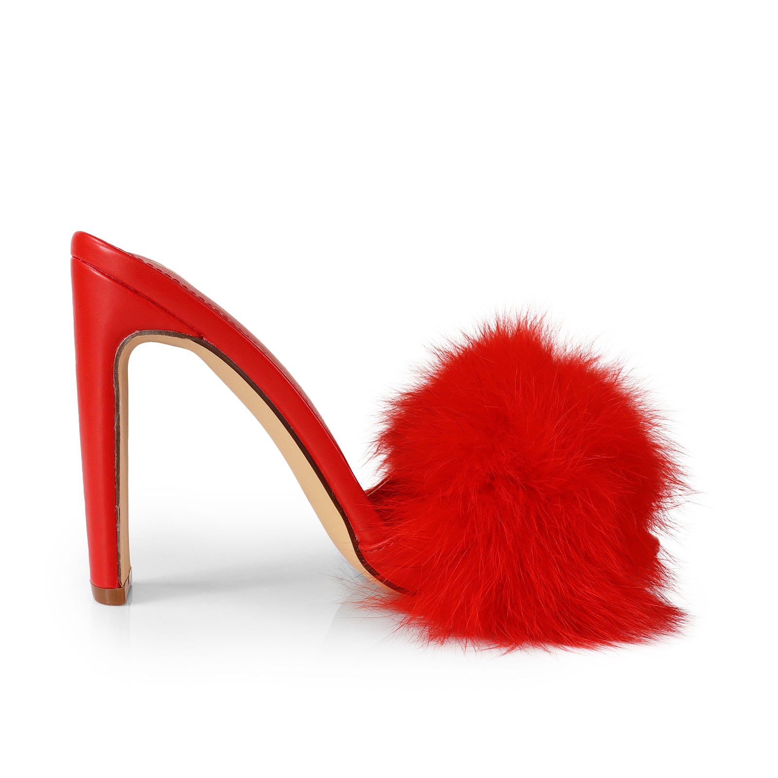 SAUCY-1 CLEAR TOE W/ FEATHER & CLEAR CHUNKY HEEL RED