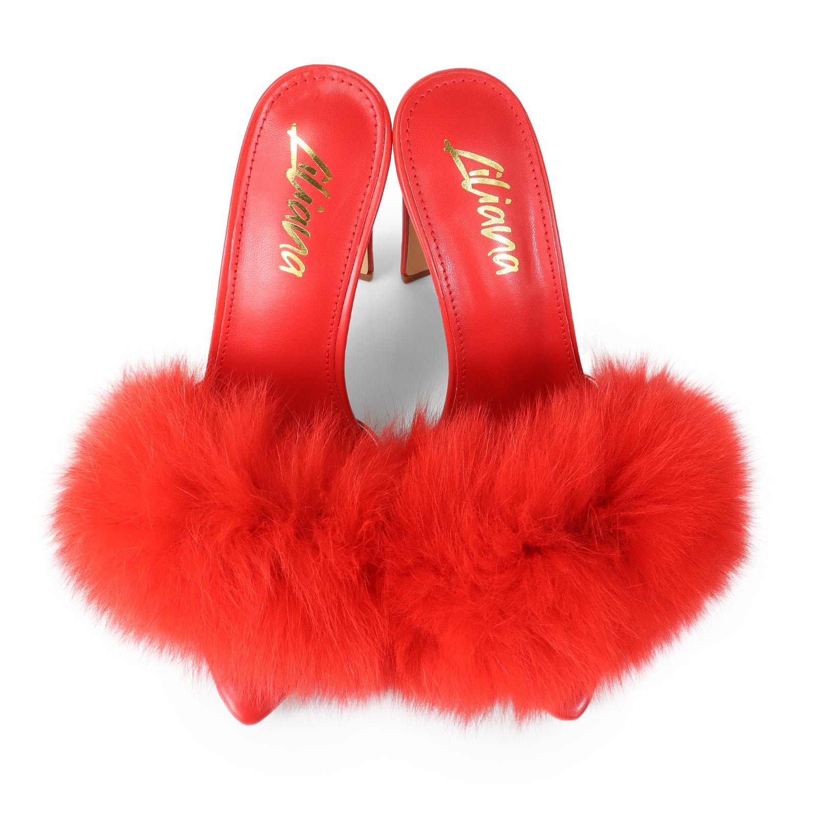 SAUCY-1 CLEAR TOE W/ FEATHER & CLEAR CHUNKY HEEL RED