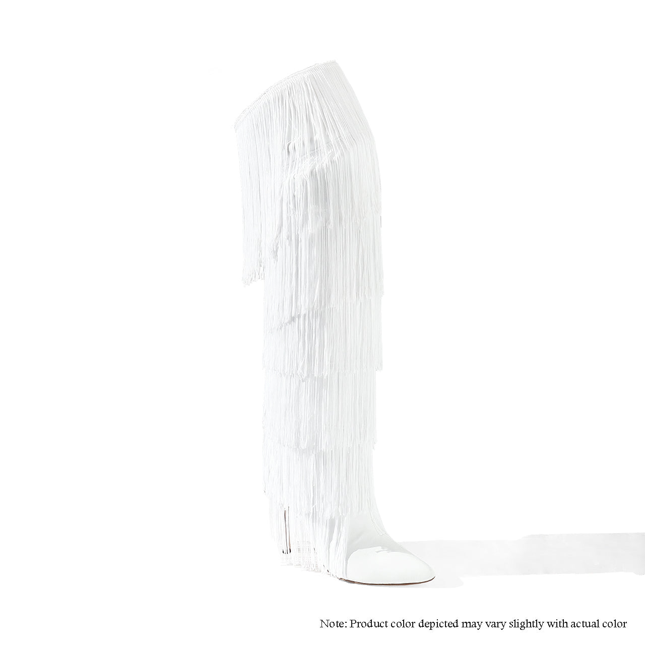 SCANDALOUS-26 OVERKNEE FRINGE HEEL BOOTS - WHITE