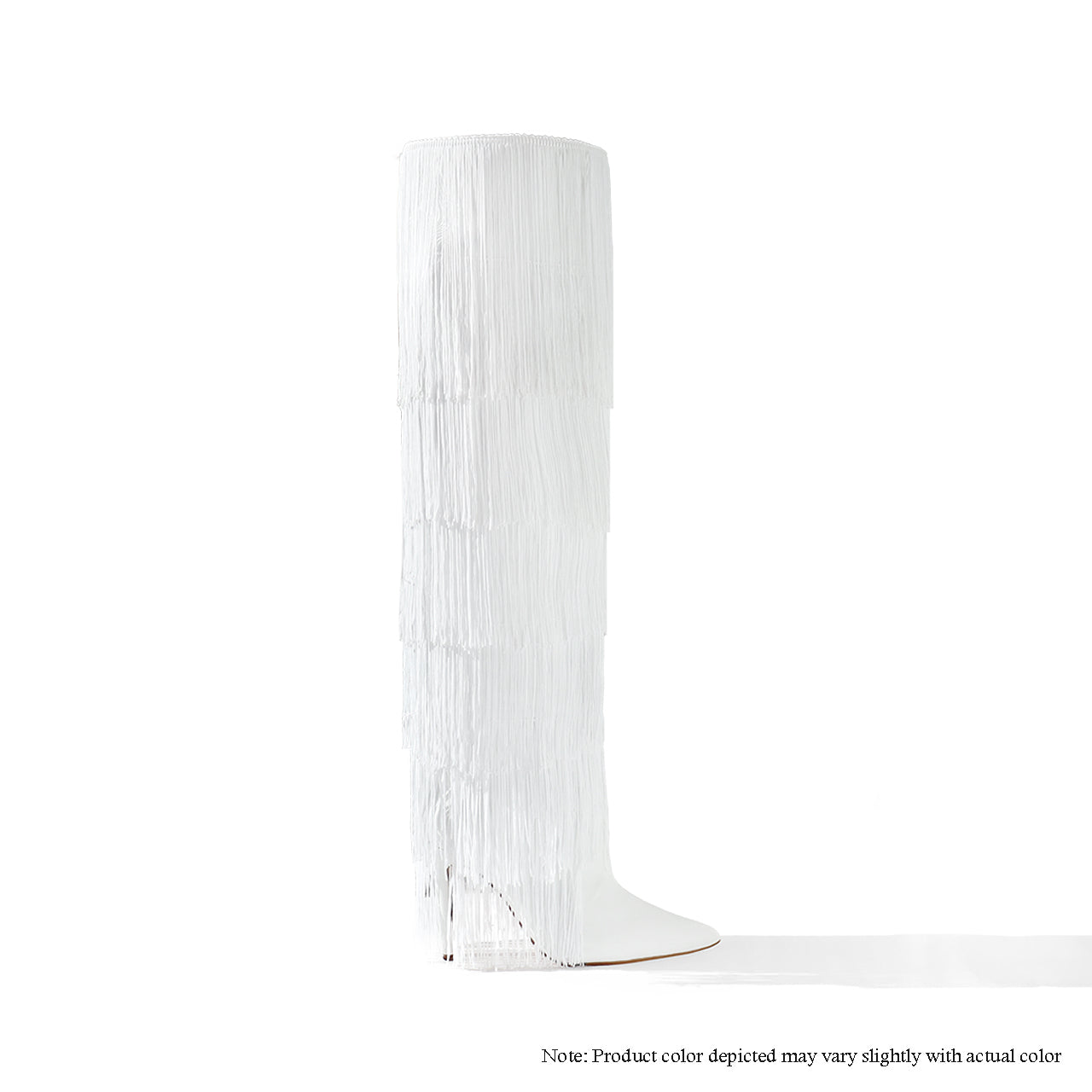 SCANDALOUS-26 OVERKNEE FRINGE HEEL BOOTS - WHITE