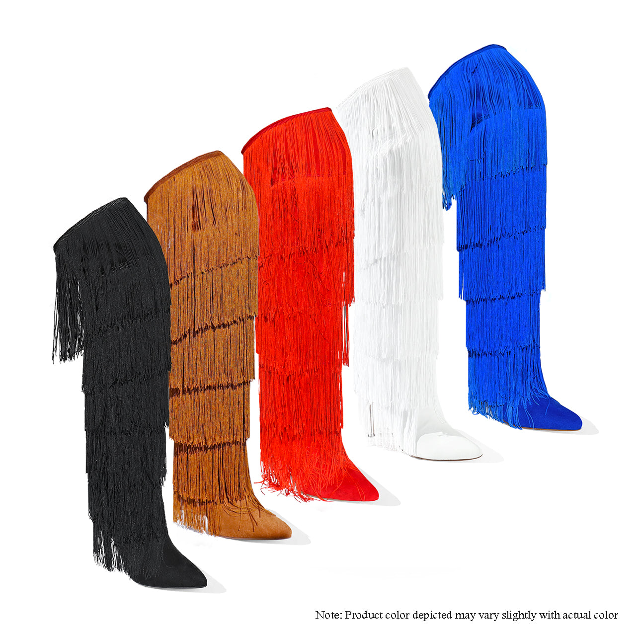 SCANDALOUS-26 OVERKNEE FRINGE HEEL BOOTS - WHITE