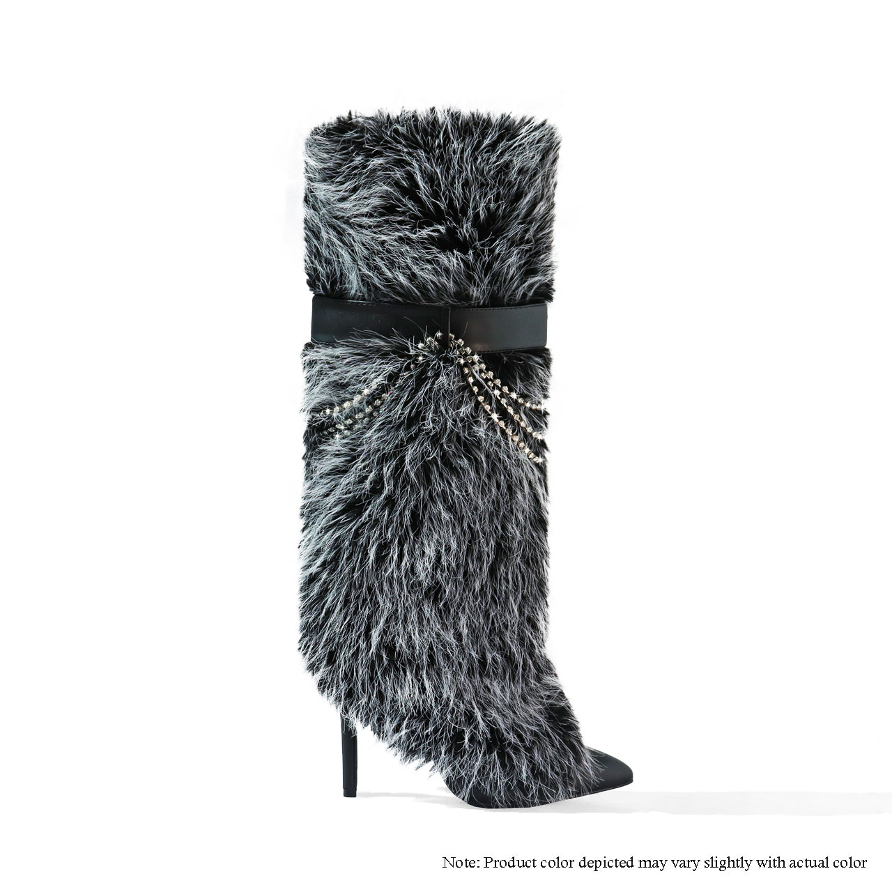 SCANDALOUS-28 FUX FUR HEEL BOOTS - BLACK