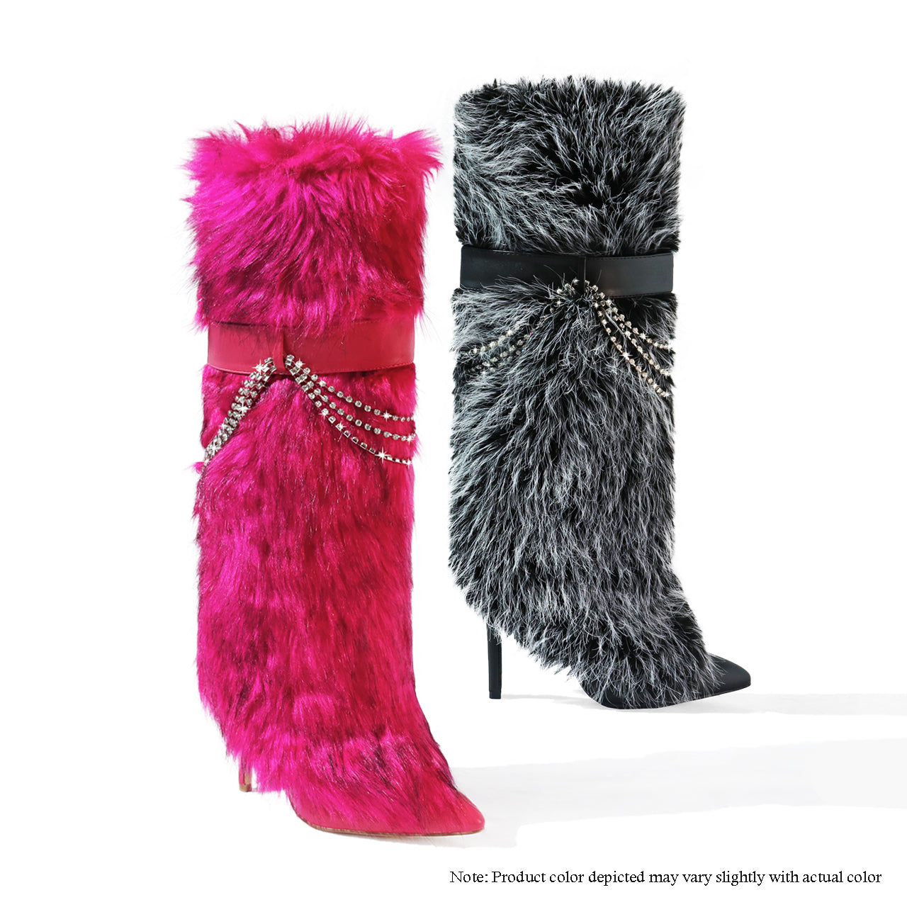 SCANDALOUS-28 FUX FUR HEEL BOOTS - BLACK