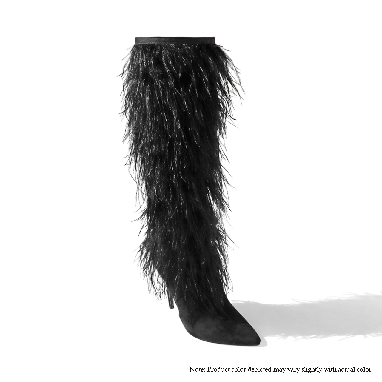 SCANDALOUS-3 THIGH HIGH BOOTS W/ OSTRICH FEATHER - BLACK