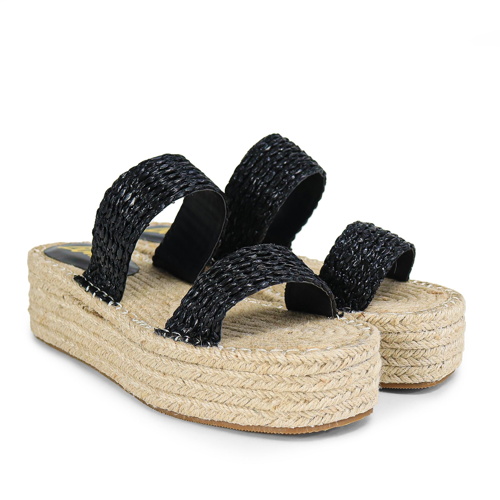 SENSA-1 RAFFIA DUO BAND W/PLATFORM ESPADRILLE SANDAL BLACK