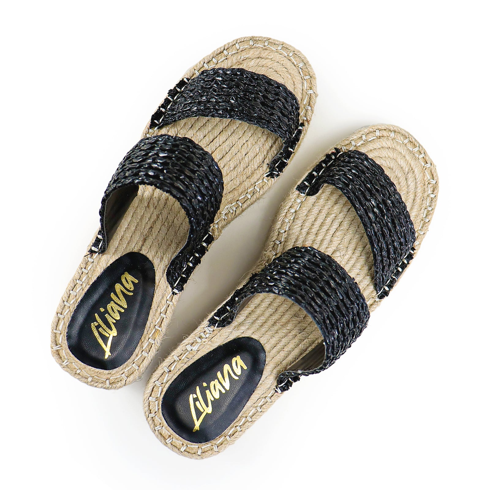 SENSA-1 RAFFIA DUO BAND W/PLATFORM ESPADRILLE SANDAL BLACK