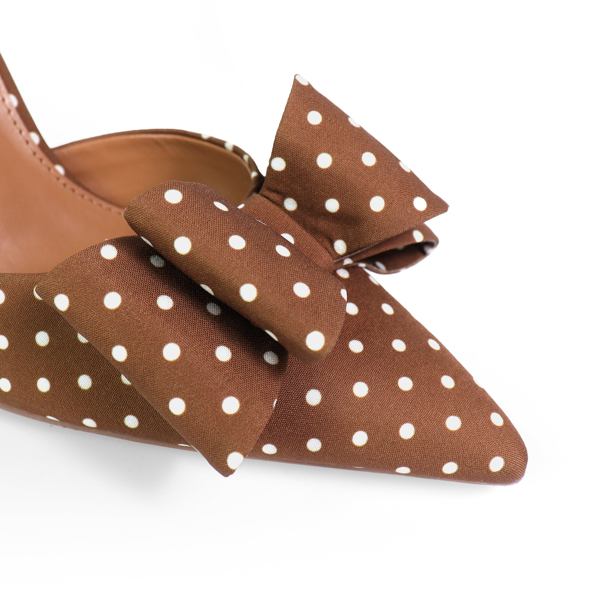 SHAFINA-1 POINTED TOE POLKADOT BOW HEEL MOCHA