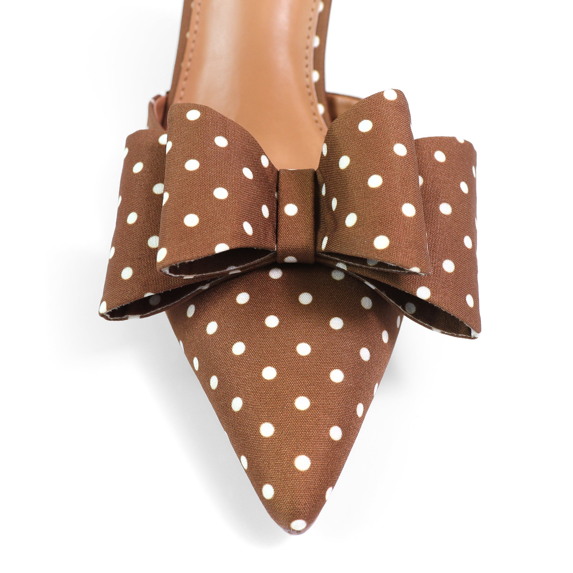 SHAFINA-1 POINTED TOE POLKADOT BOW HEEL MOCHA