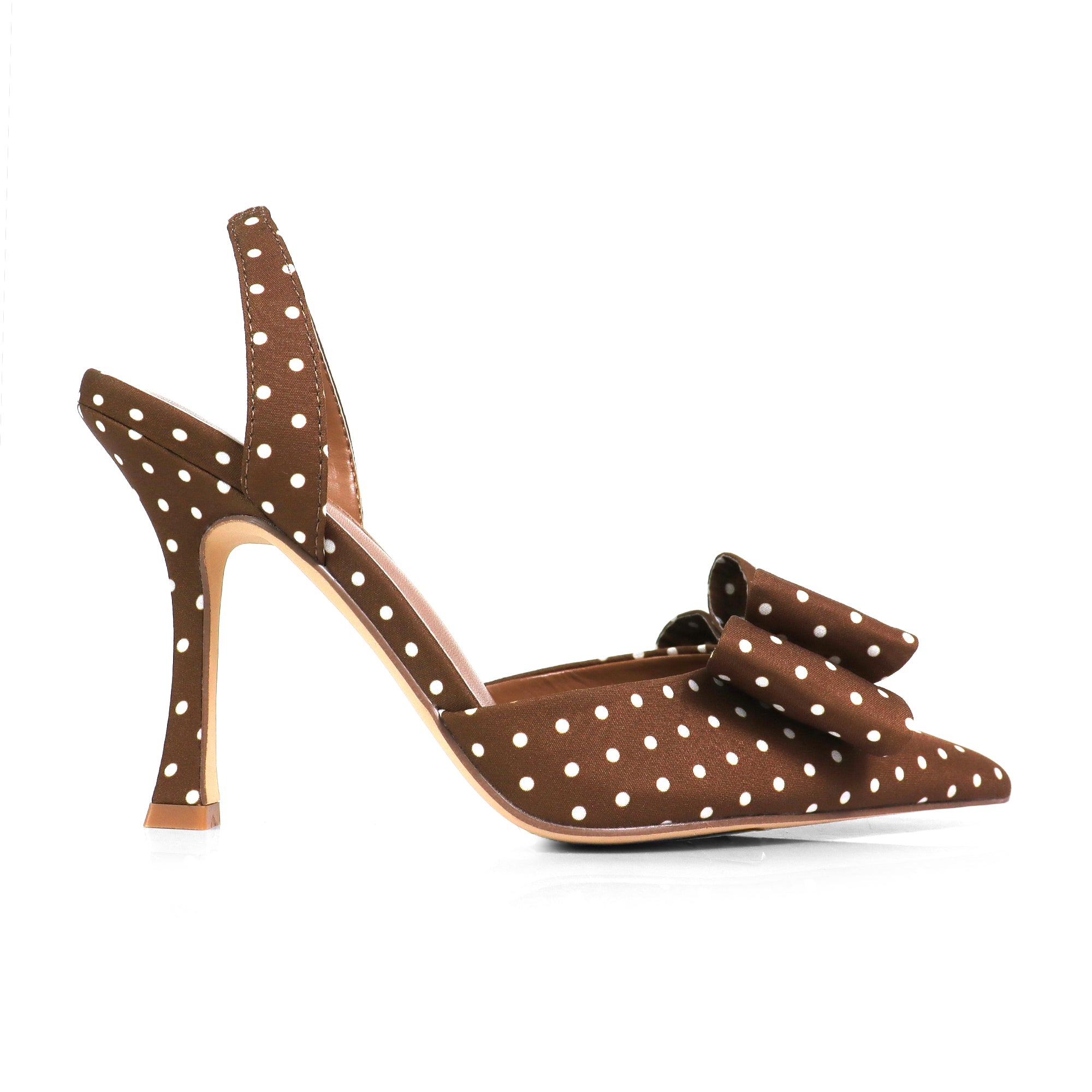 SHAFINA-1 POINTED TOE POLKADOT BOW HEEL MOCHA