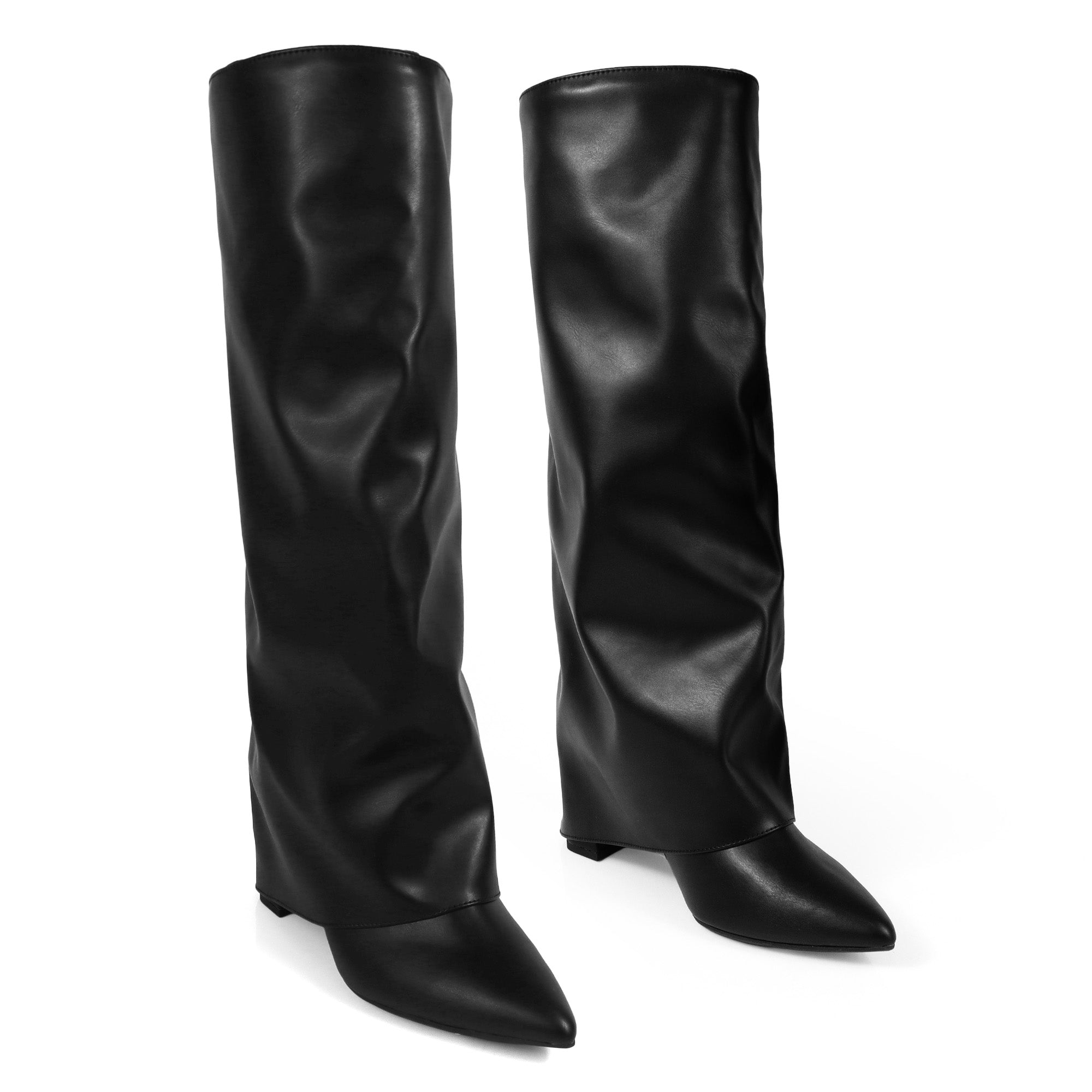 SHAFT-1 KNEE HIGH CHUNCKY HEEL BLACK
