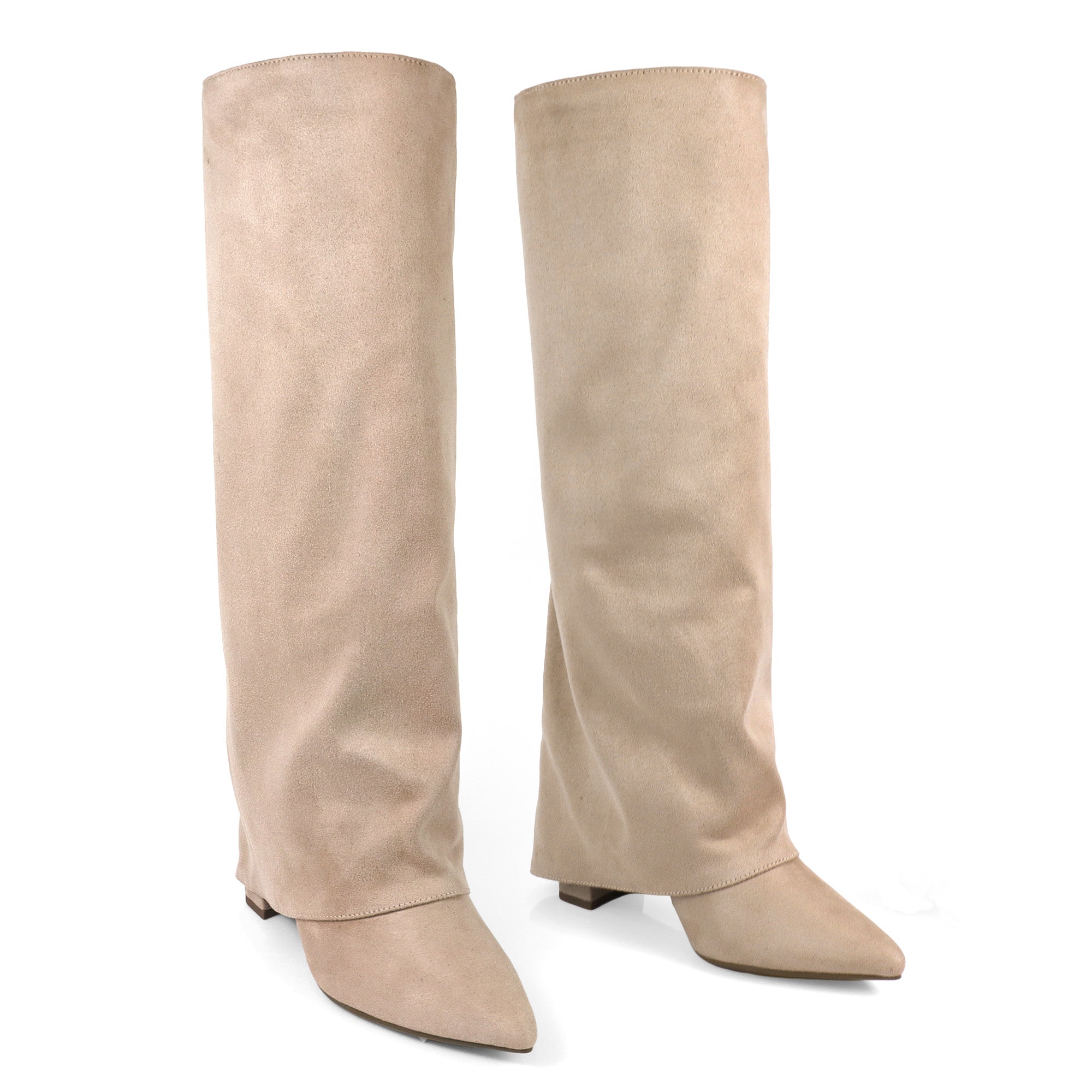 SHAFT-1 KNEE HIGH CHUNCKY HEEL TAUPE SUEDE