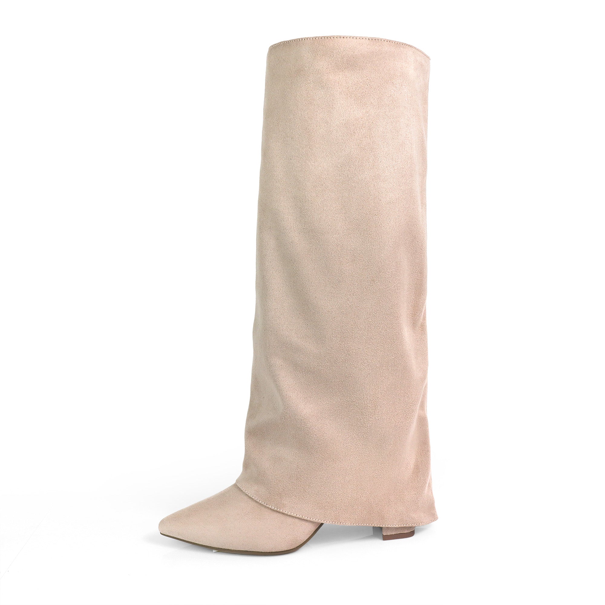 SHAFT-1 KNEE HIGH CHUNCKY HEEL TAUPE SUEDE