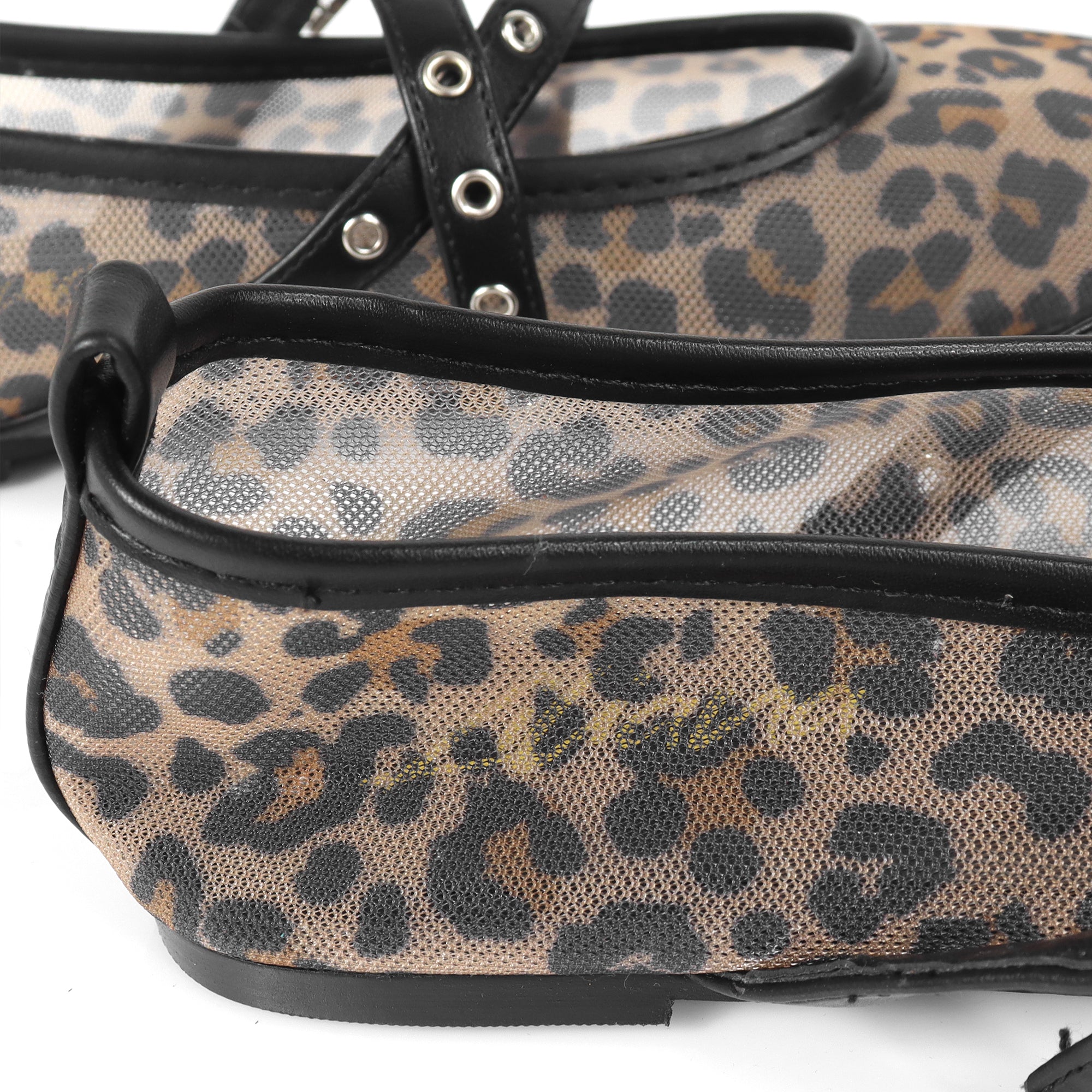 SHANA-2 CRISS CROSS EYELET STRAP BALLERINA NET FLAT LEOPARD