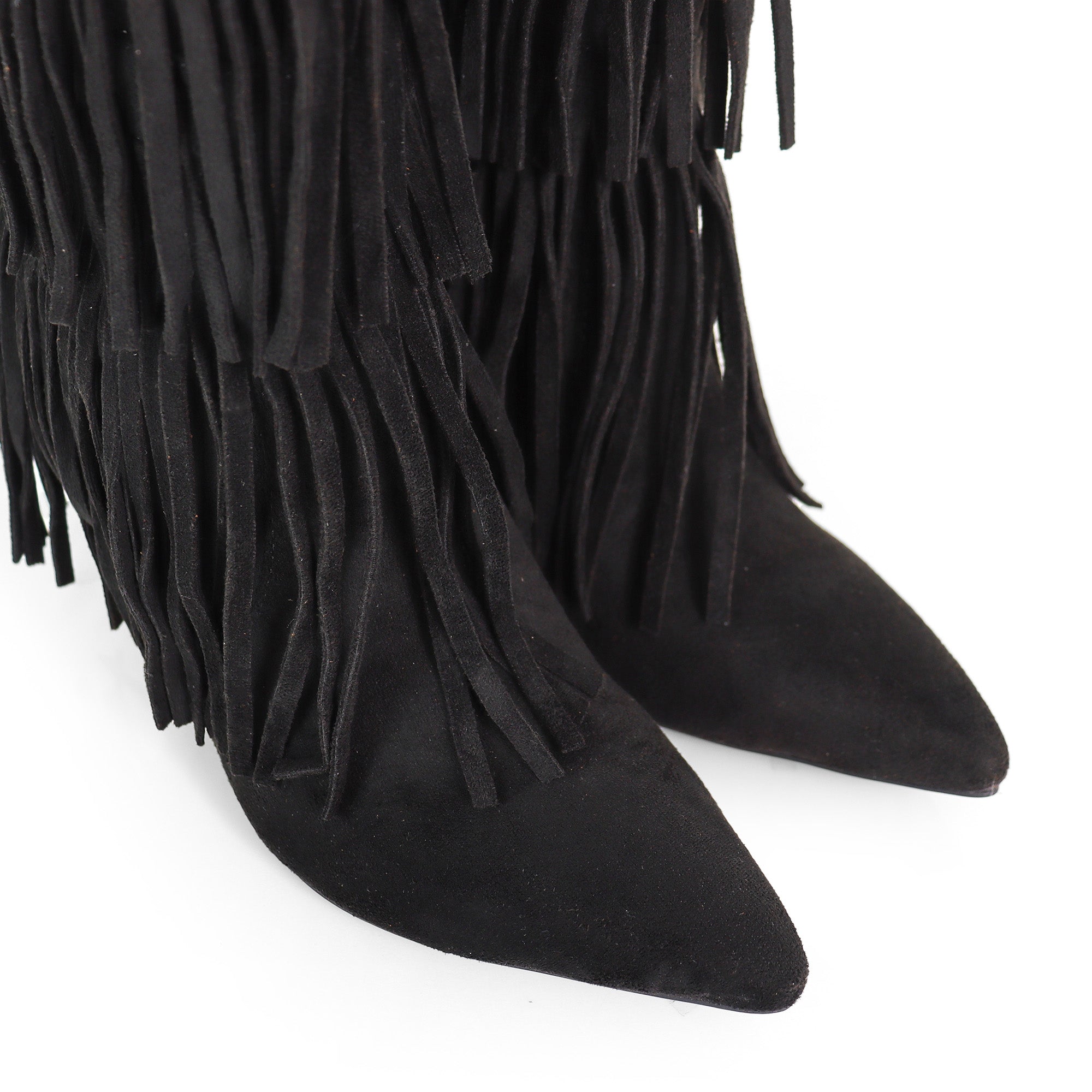 SHANNON-3 LAYER FRINGE BOOTS W/ HEEL BLACK