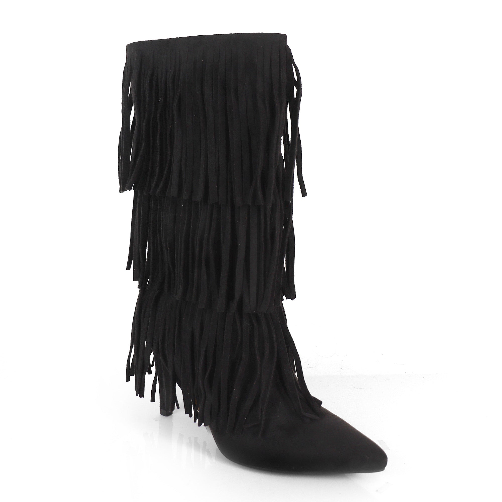 SHANNON-3 LAYER FRINGE BOOTS W/ HEEL BLACK