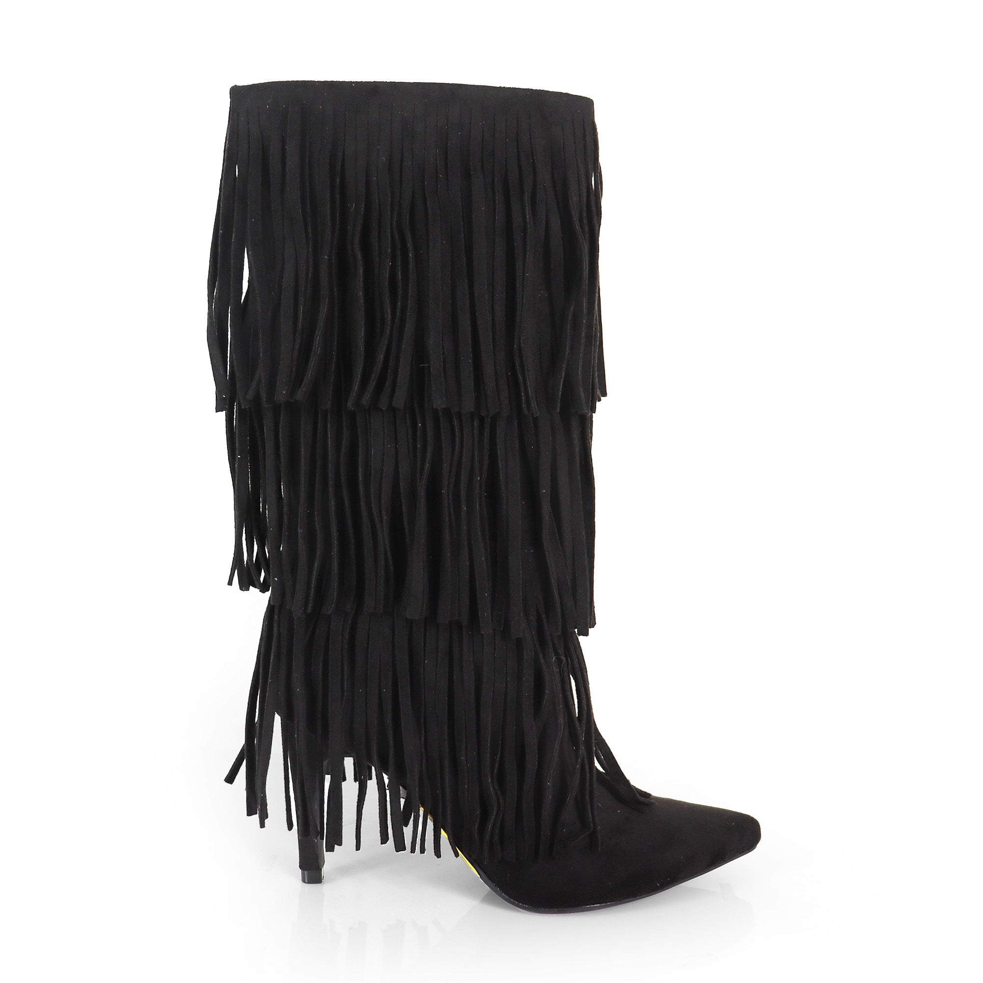 SHANNON-3 LAYER FRINGE BOOTS W/ HEEL BLACK