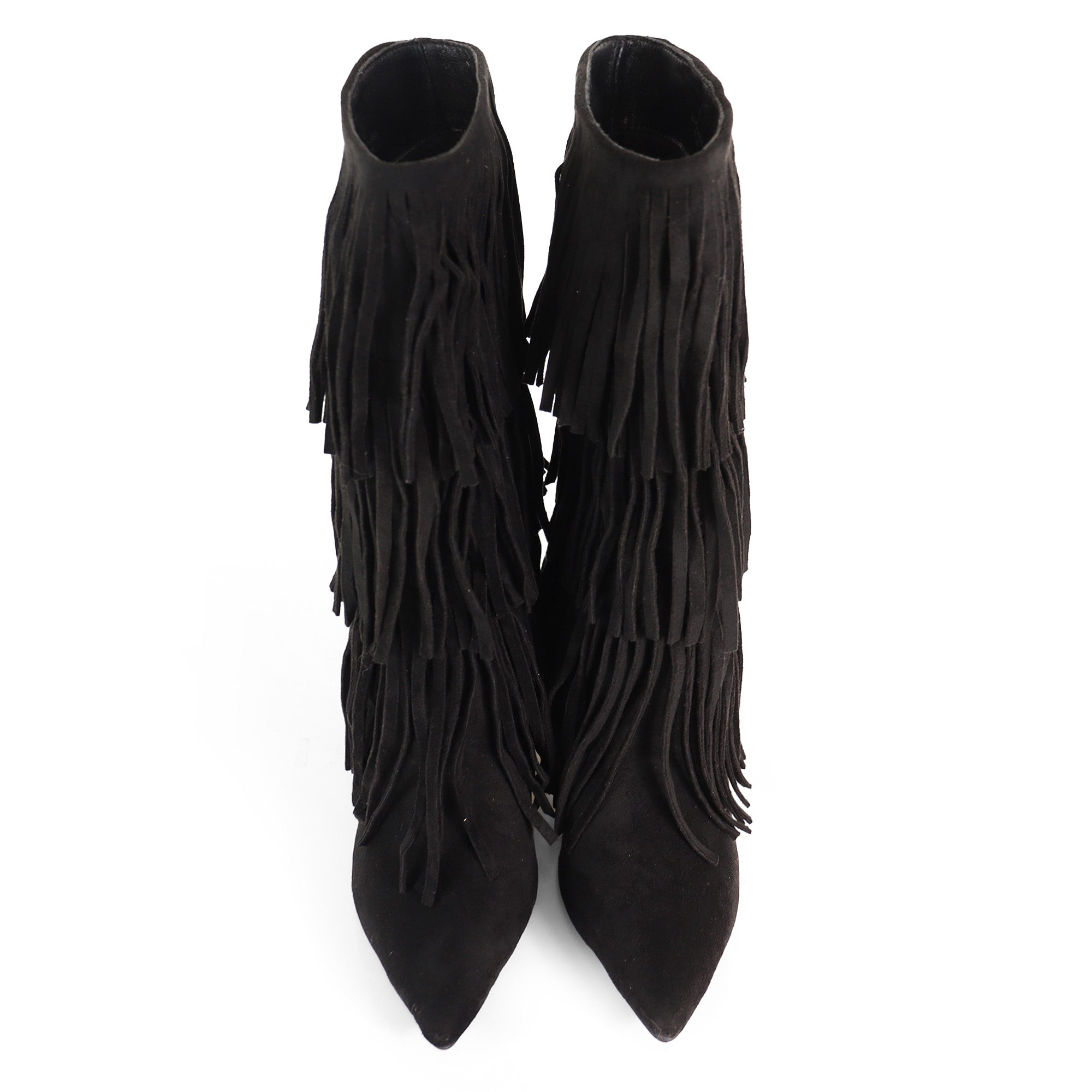 SHANNON-3 LAYER FRINGE BOOTS W/ HEEL BLACK