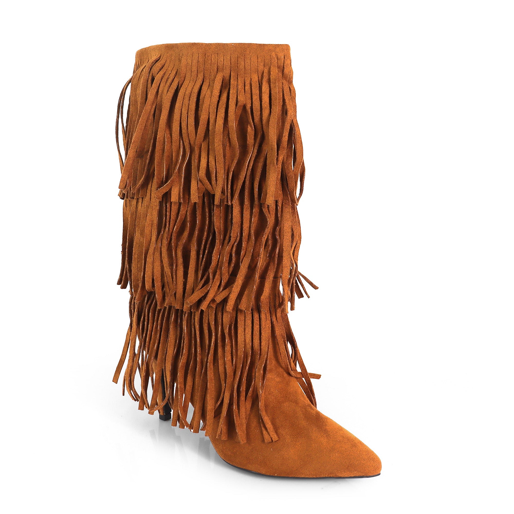 SHANNON-3 LAYER FRINGE BOOTS W/ HEEL TAN